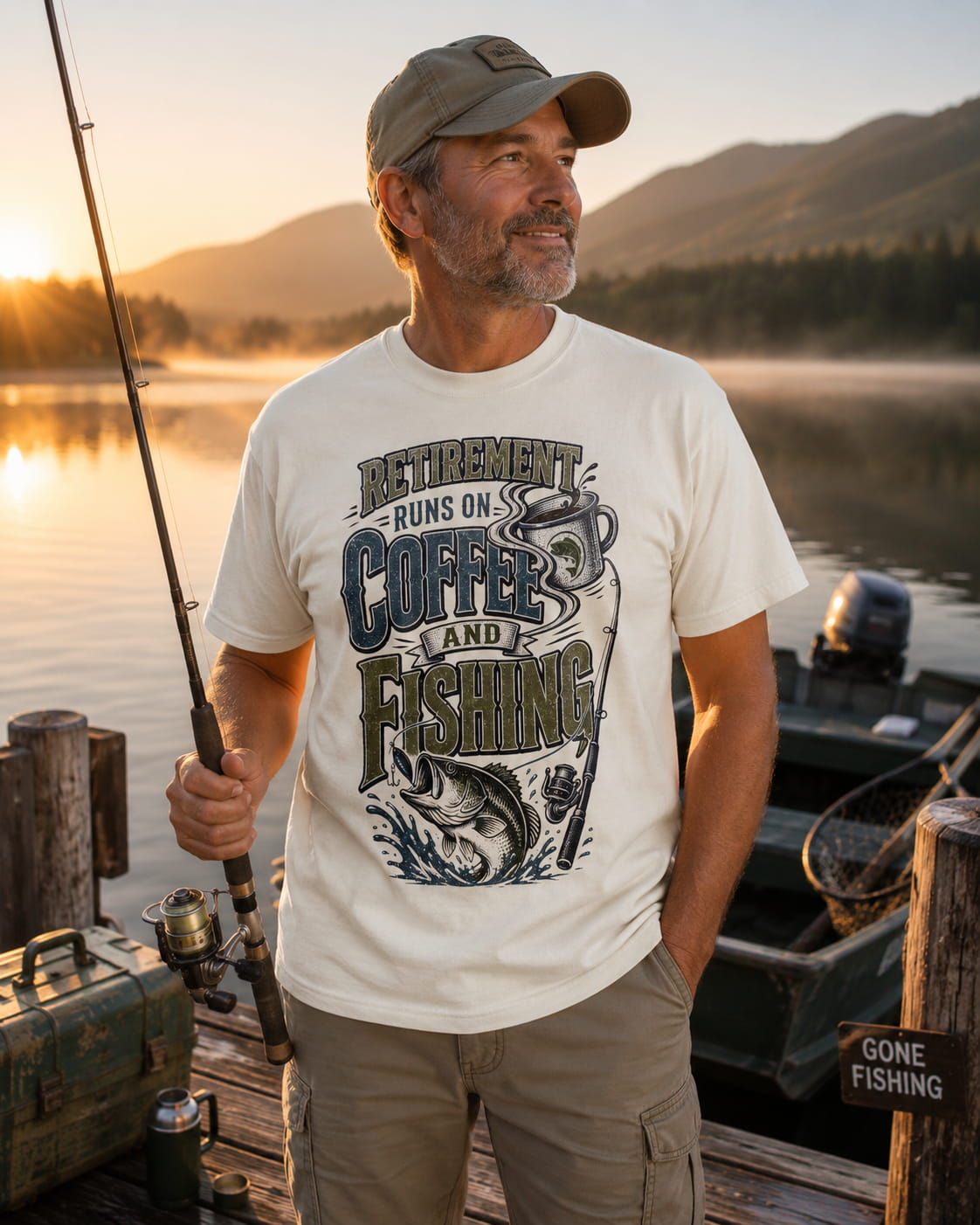 Retirement Runs on Coffee and Fishing Shirt | Funny Retired Fisherman T-Shirt | Retirement Gift for Anglers