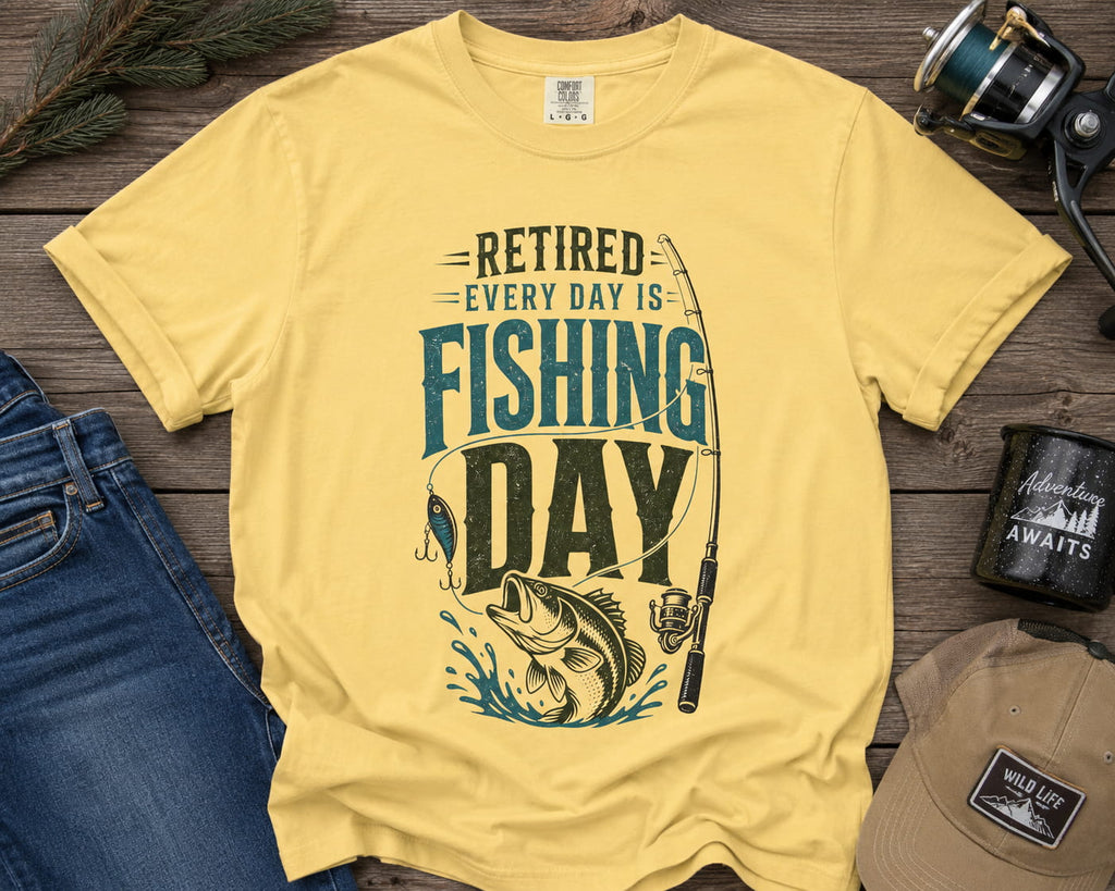 Retired Every Day Is Fishing Day Shirt | Retirement Fishing T-Shirt | Retired Fisherman Gift | Bass Fishing Tee | Retirement Gift for Dad Grandpa