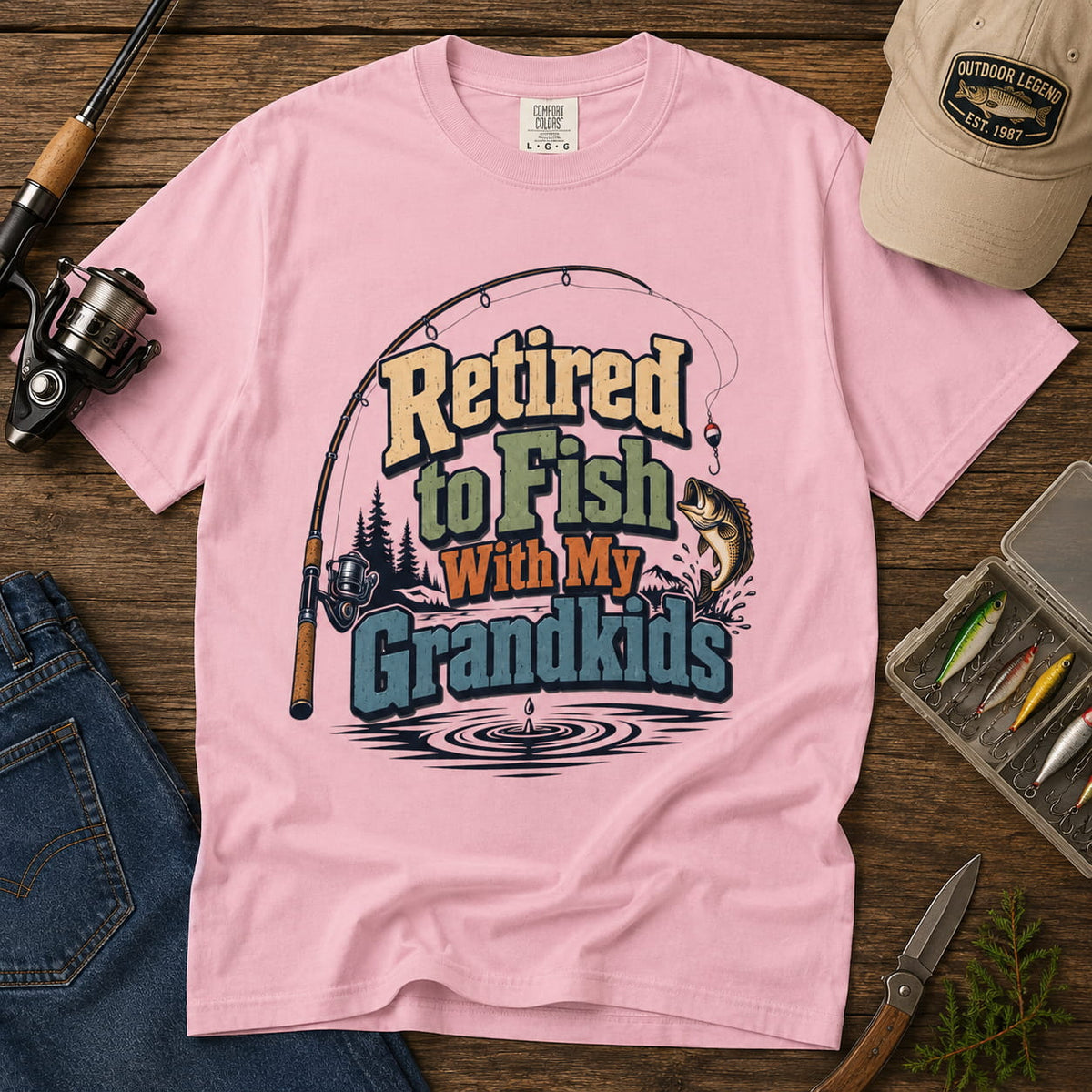 Retired to Fish with My Grandkids Fishing Shirt | Grandparent Fishing T-Shirt | Grandpa Grandma Fishing Gift