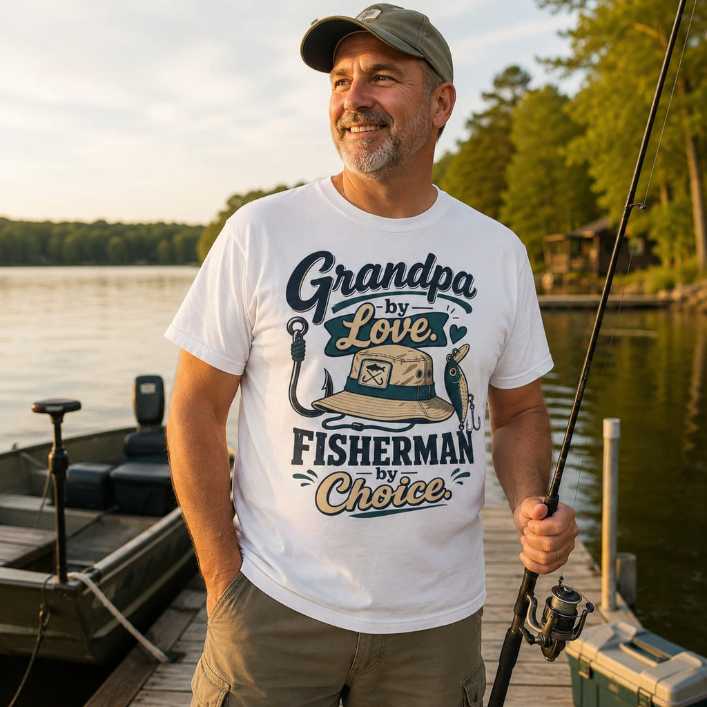 Grandpa by Love Fisherman by Choice Fishing Grandpa T-Shirt