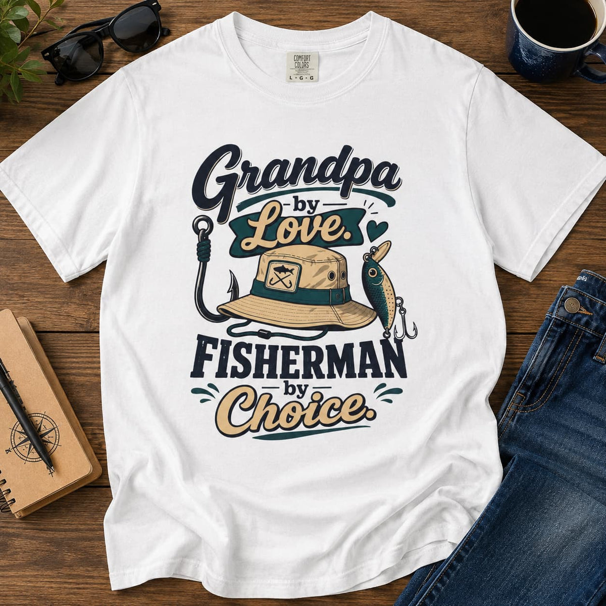 Grandpa by Love Fisherman by Choice Fishing Grandpa T-Shirt
