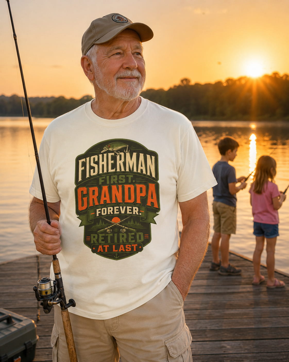 Fisherman First Grandpa Forever Retired At Last Fishing Grandpa T-Shirt