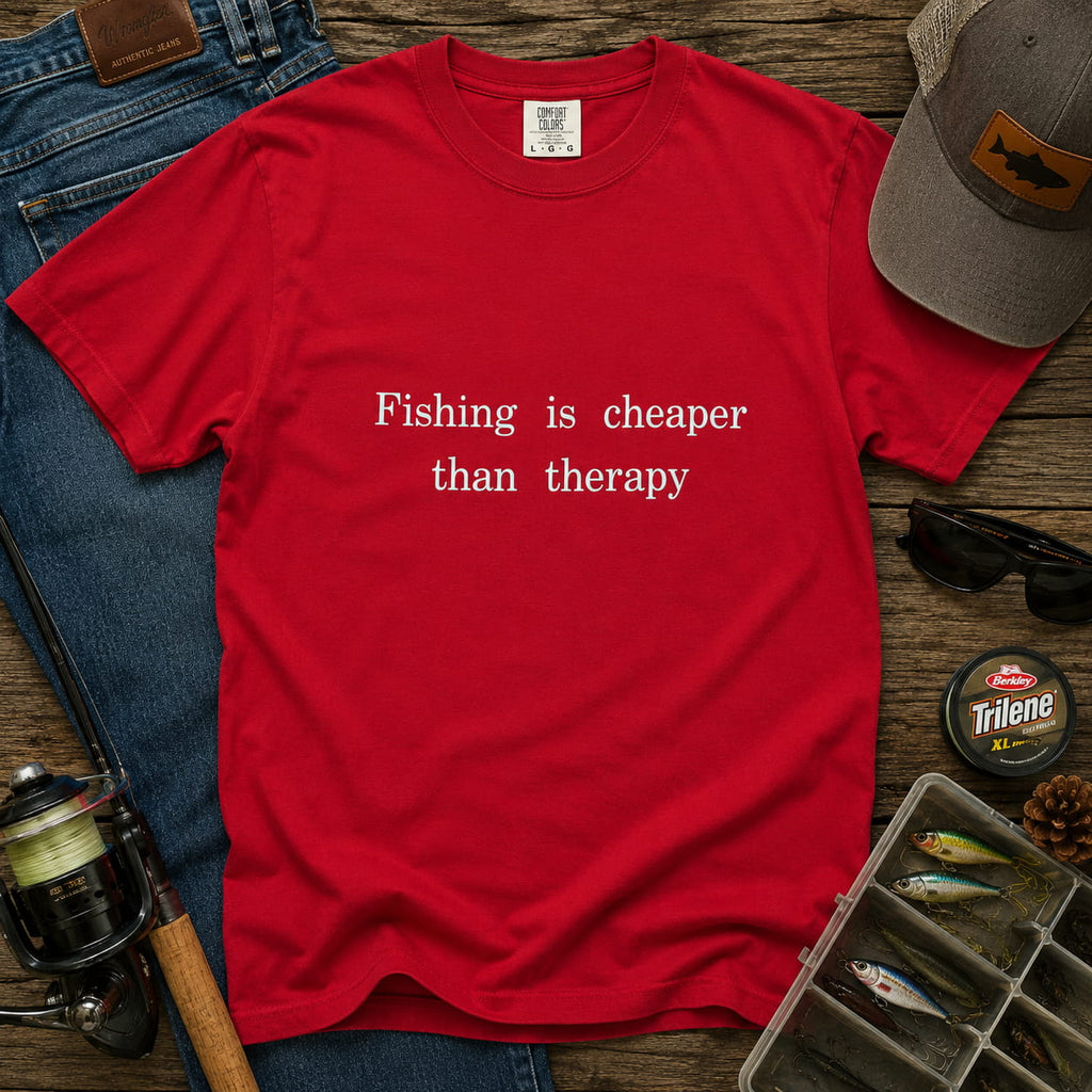 Fishing Is Cheaper Than Therapy T-Shirt, Funny Fishing Shirt, Minimalist Angler Gift, Unisex Fisherman Tee