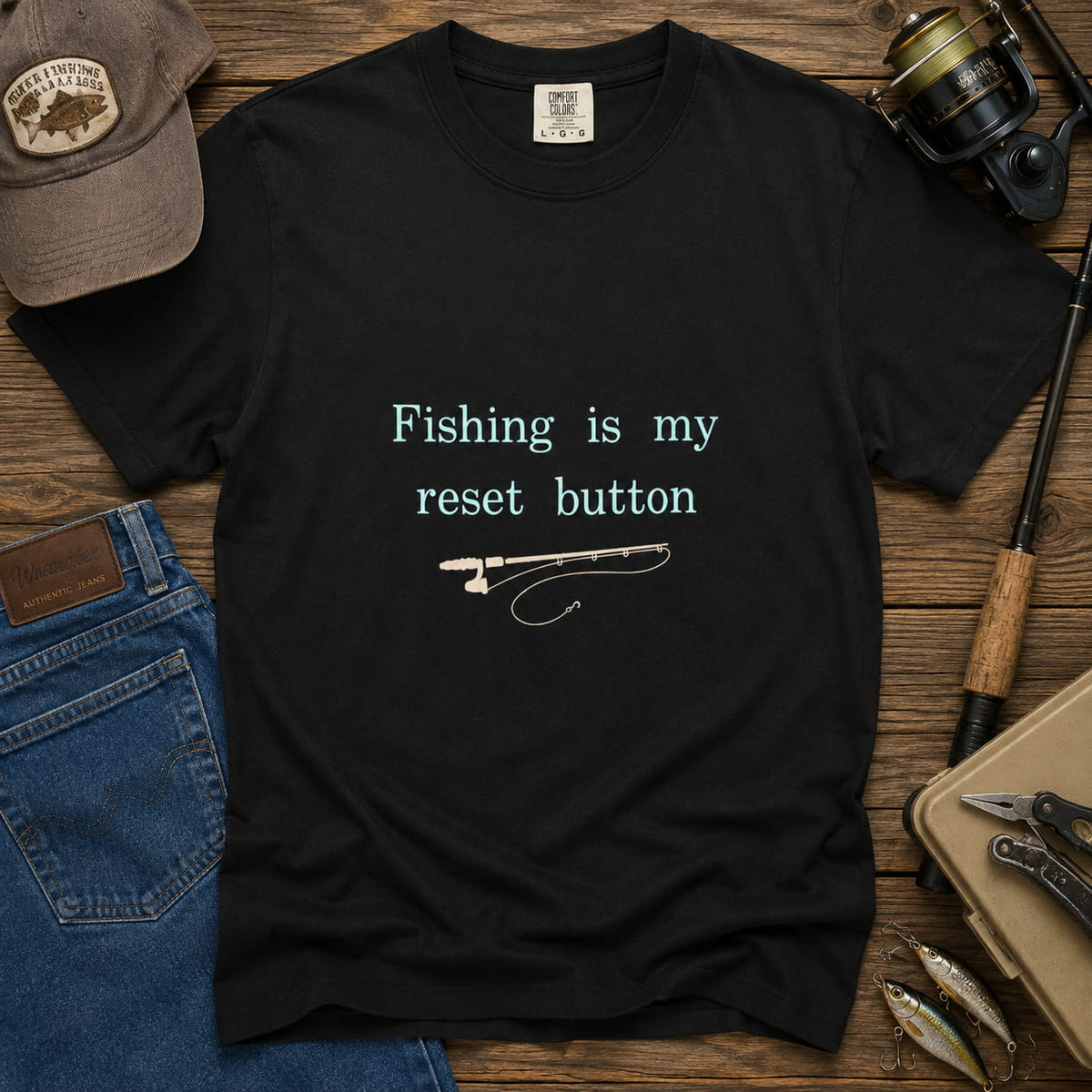 Fishing Is My Reset Button Shirt, Minimalist Fishing T-Shirt, Unisex Angler Gift