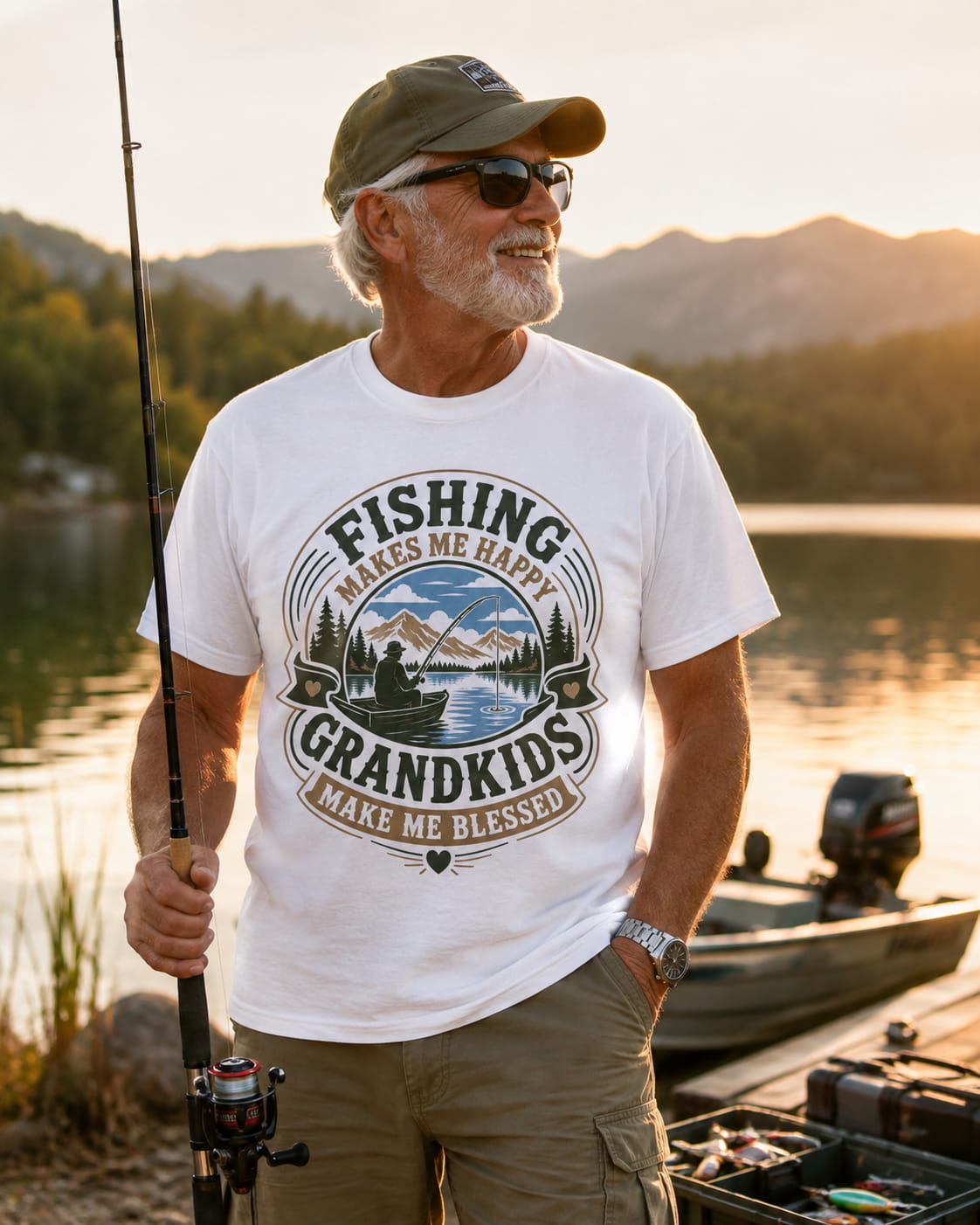 Fishing Grandpa Shirt | Fishing Makes Me Happy Grandkids Make Me Blessed | Grandpa Fishing Gift