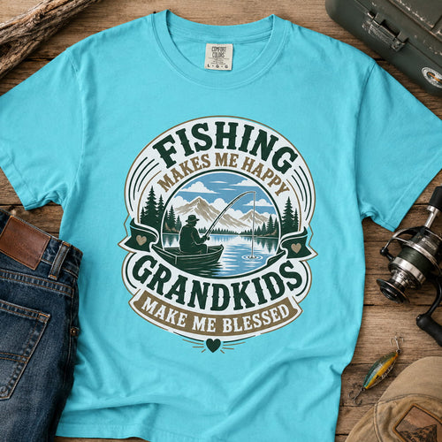 Fishing Grandpa Shirt | Fishing Makes Me Happy Grandkids Make Me Blessed | Grandpa Fishing Gift