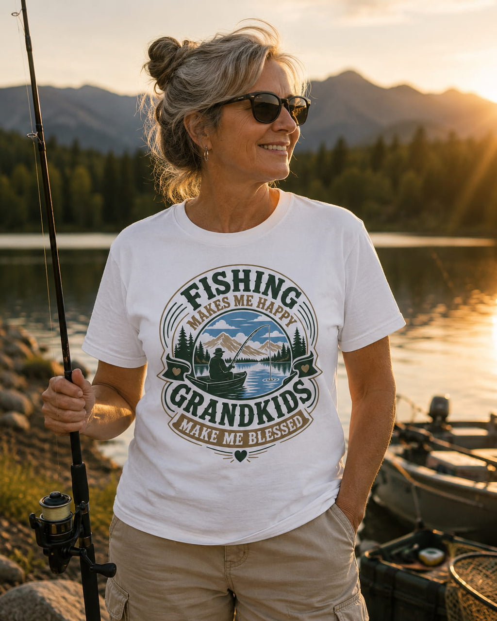 Fishing Grandma Shirt | Fishing Makes Me Happy Grandkids Make Me Blessed | Grandma Fishing Gift