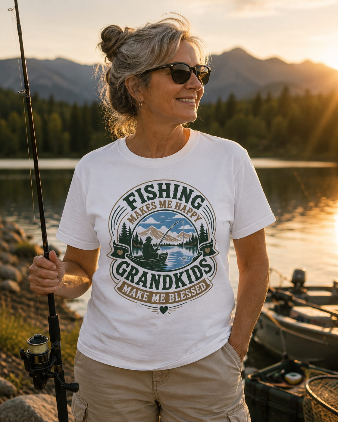 Fishing Grandma Shirt | Fishing Makes Me Happy Grandkids Make Me Blessed | Grandma Fishing Gift