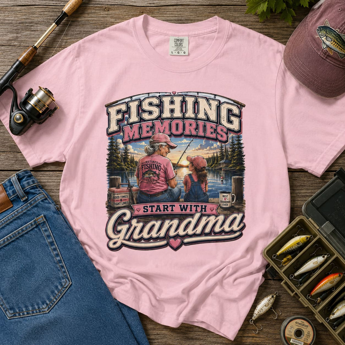 Fishing Memories Start With Grandma Shirt | Grandma Fishing T-Shirt | Fishing Grandma Gift | Granddaughter Fishing Shirt