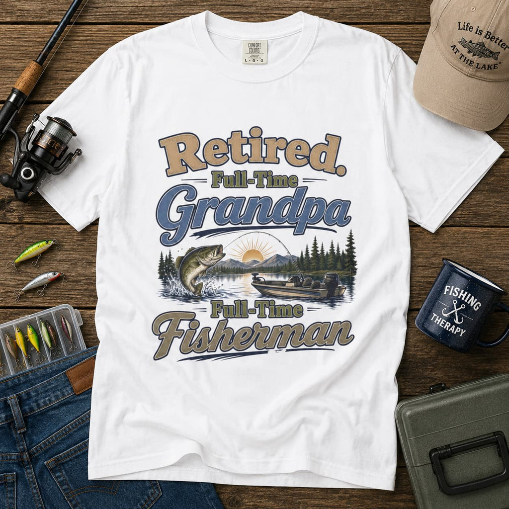 Retired Full-Time Grandpa Fishing Shirt – Vintage Bass Fishing T-Shirt