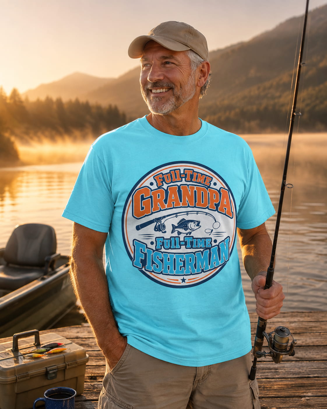 Full Time Grandpa Full Time Fisherman Shirt | Fishing Grandpa T-Shirt | Grandpa Fishing Gift | Father's Day Grandpa Tee | Bass Fishing Shirt