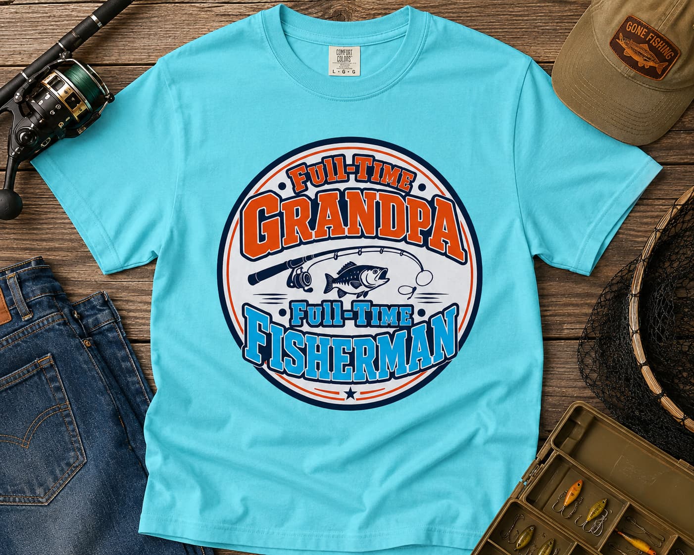 Full Time Grandpa Full Time Fisherman Shirt | Fishing Grandpa T-Shirt | Grandpa Fishing Gift | Father's Day Grandpa Tee | Bass Fishing Shirt