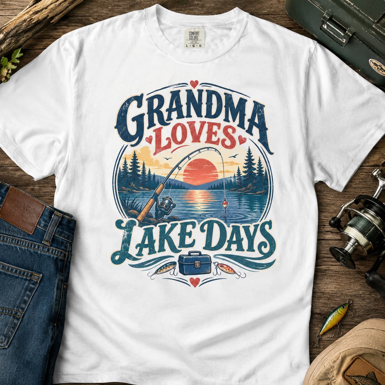 Grandma Loves Lake Days Fishing Shirt – Vintage Fishing Grandma T-Shirt, Lake Life Gift for Grandma
