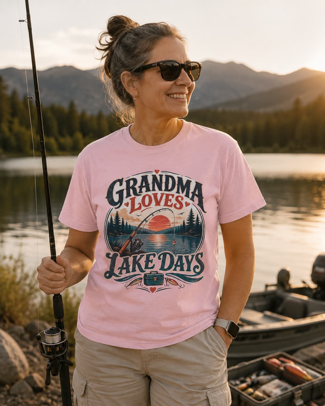 Grandma Loves Lake Days Fishing Shirt – Vintage Fishing Grandma T-Shirt, Lake Life Gift for Grandma