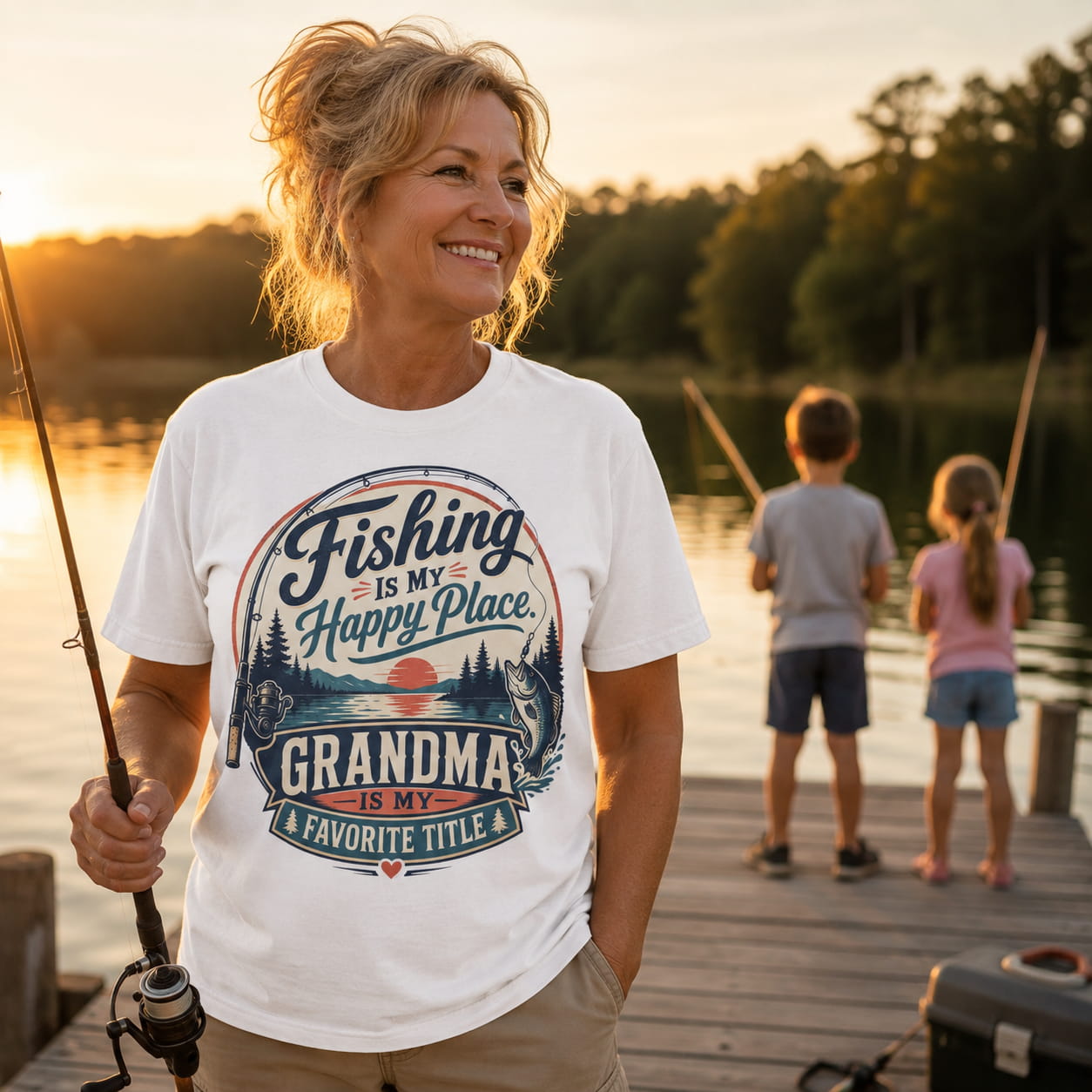 Fishing Is My Happy Place Grandma Is My Favorite Title Shirt, Grandma Fishing T-Shirt, Grandma Fishing Gift, Fishing Grandma Tee, Mother's Day Gift, Lake Life Shirt