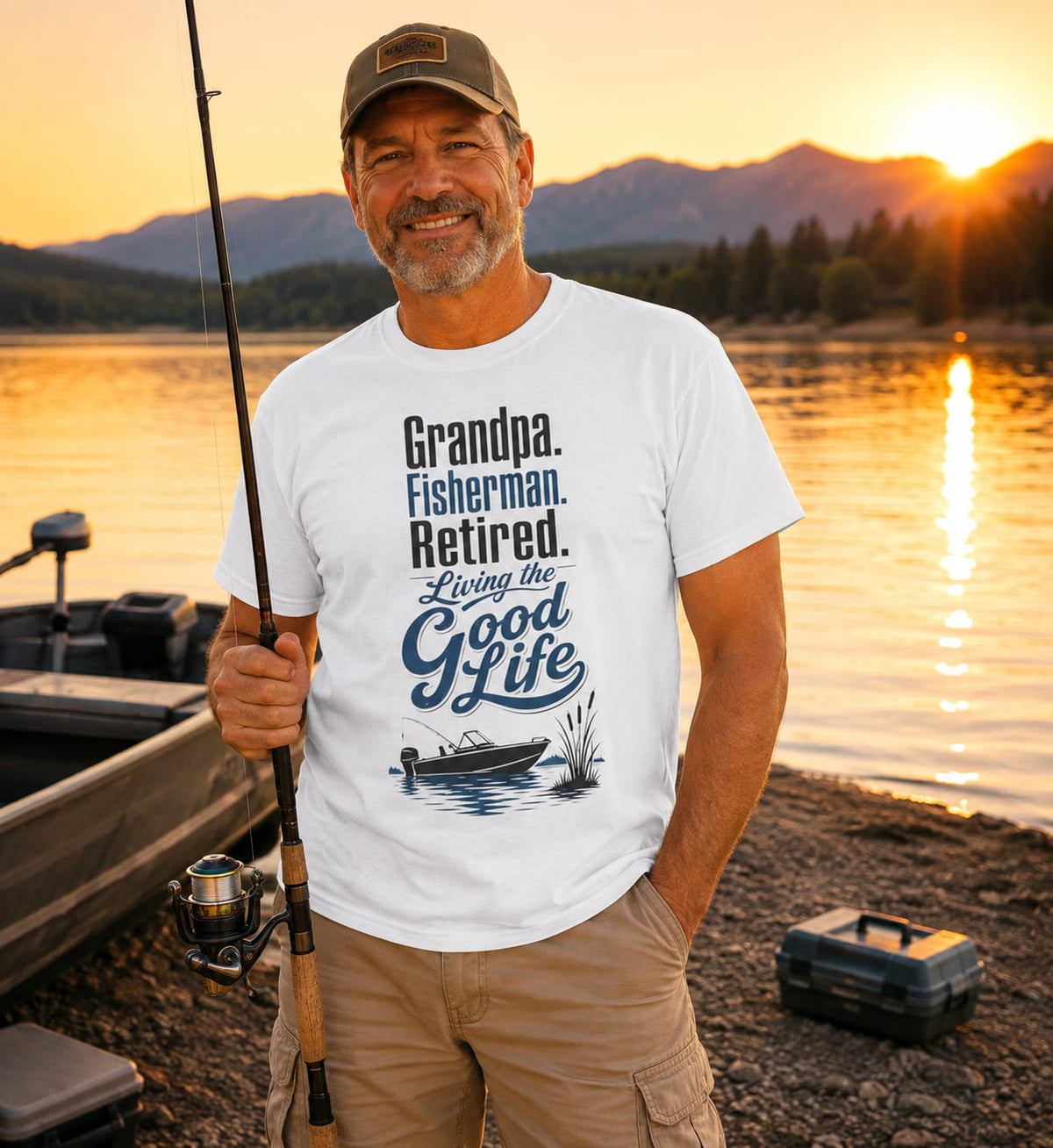 Grandpa Fisherman Retired Living the Good Life Fishing T-Shirt