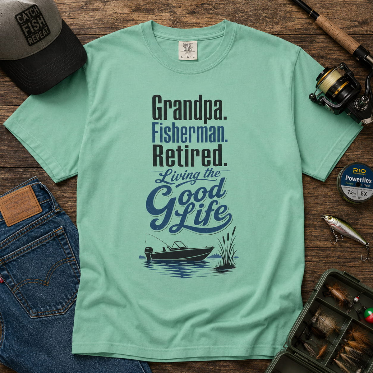 Grandpa Fisherman Retired Living the Good Life Fishing T-Shirt