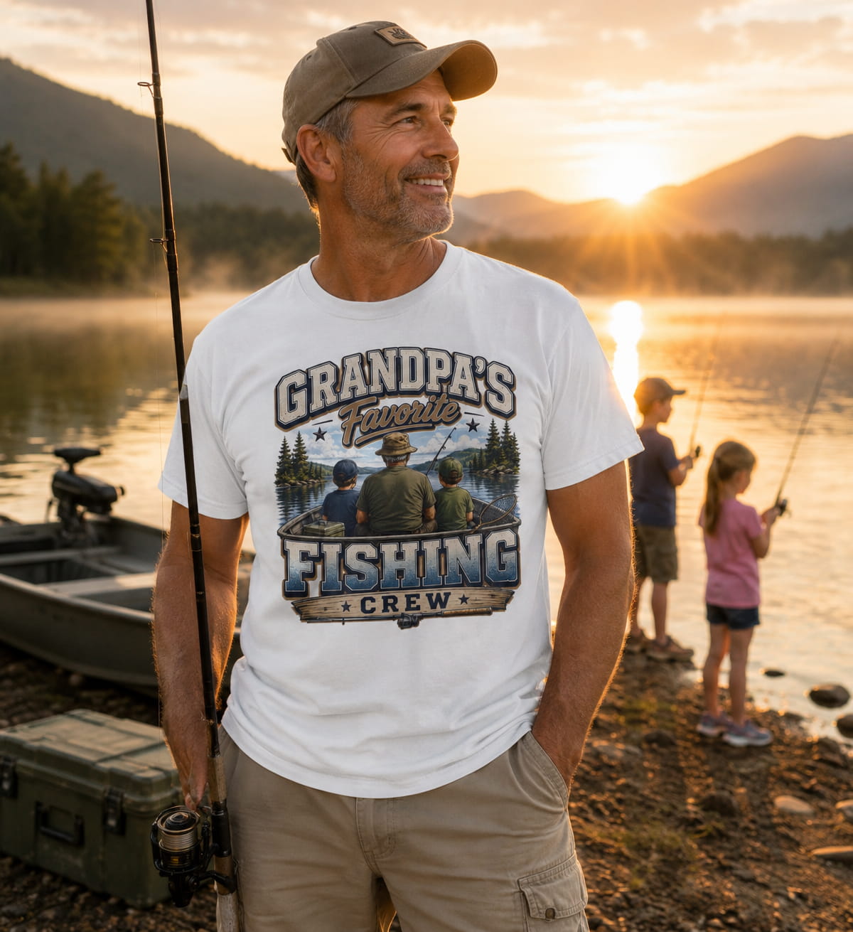Grandpa's Favorite Fishing Crew Shirt – Fishing Grandpa & Grandkids T-Shirt, Family Fishing Gift