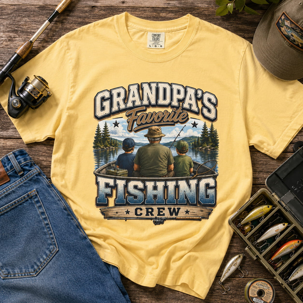 Grandpa's Favorite Fishing Crew Shirt – Fishing Grandpa & Grandkids T-Shirt, Family Fishing Gift