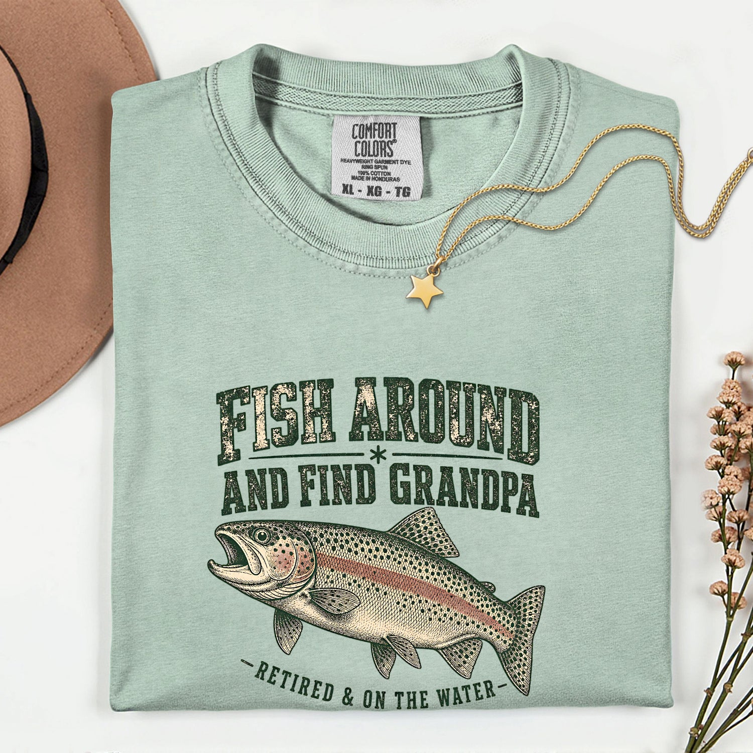 Fish Around and Find Grandpa Shirt | Funny Retired Fisherman Trout Fishing T-Shirt | Grandpa Retirement Gift