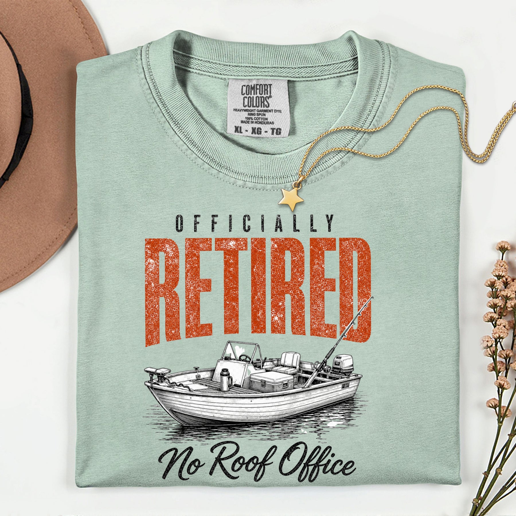 Officially Retired No Roof Office Fishing Shirt | Funny Retirement Fishing Boat T-Shirt