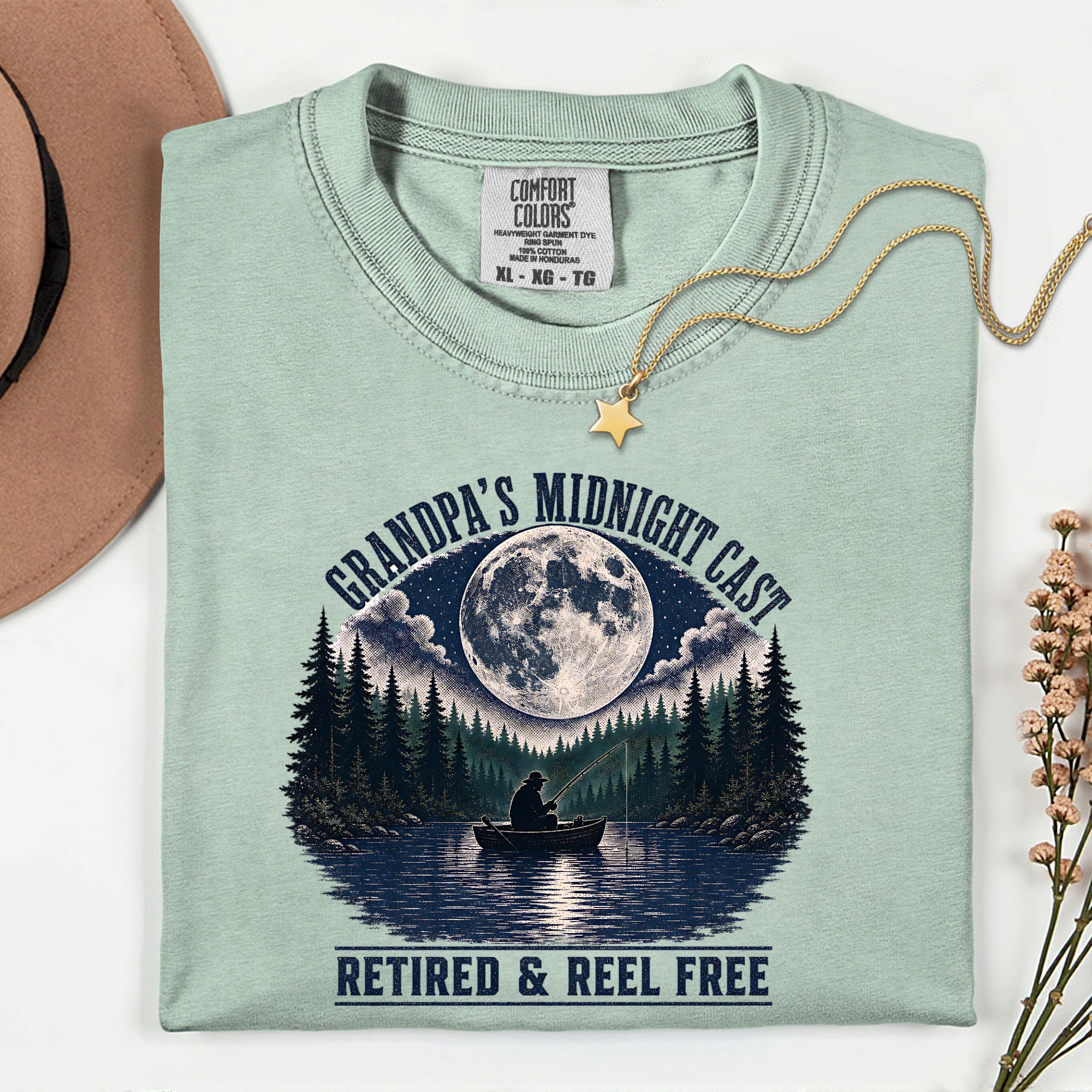 Grandpa's Midnight Cast Fishing Shirt | Retired & Reel Free Fisherman T-Shirt | Grandpa Fishing Gift