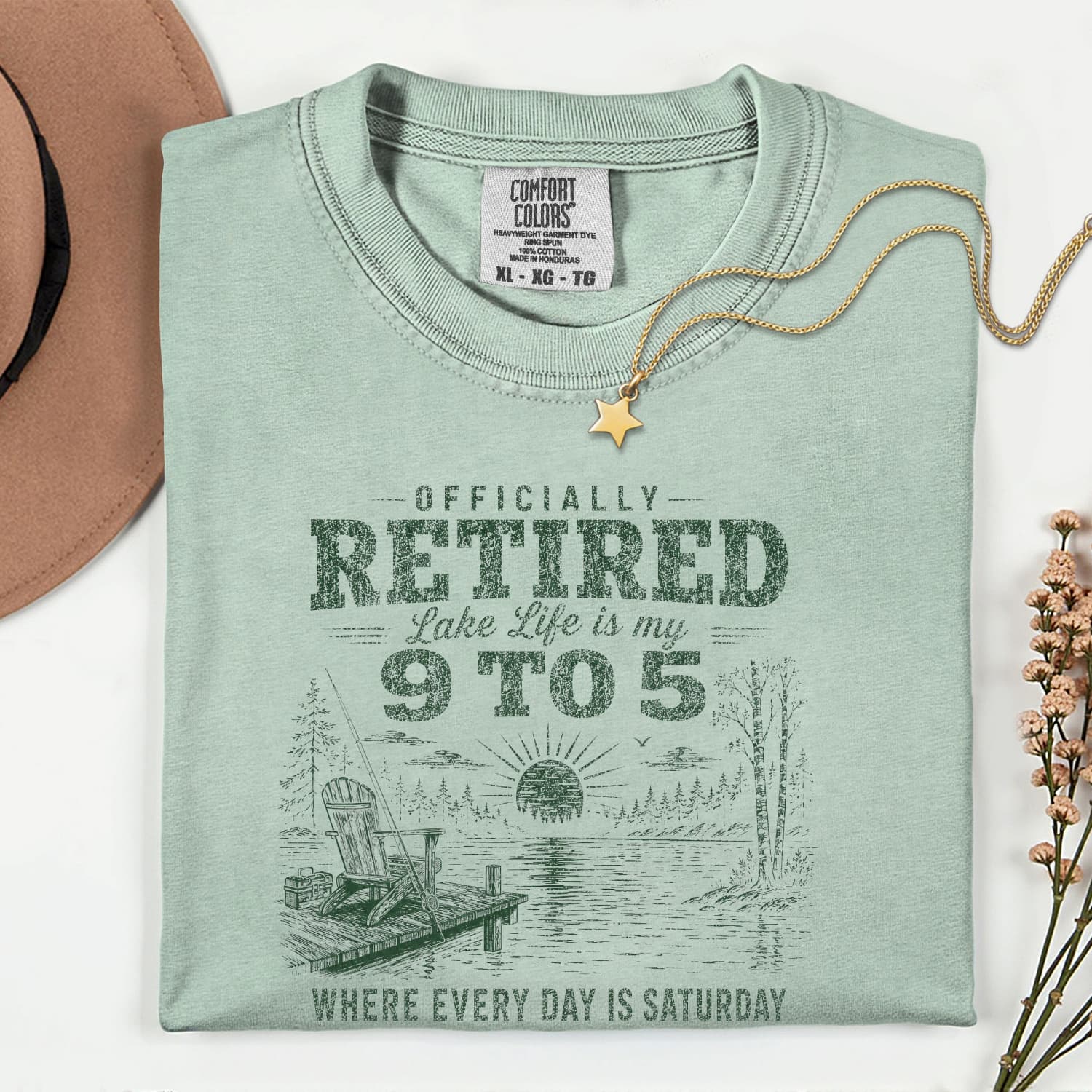 Officially Retired Lake Life Is My 9 to 5 T-Shirt | Funny Retirement Lake Shirt Gift for Men & Women