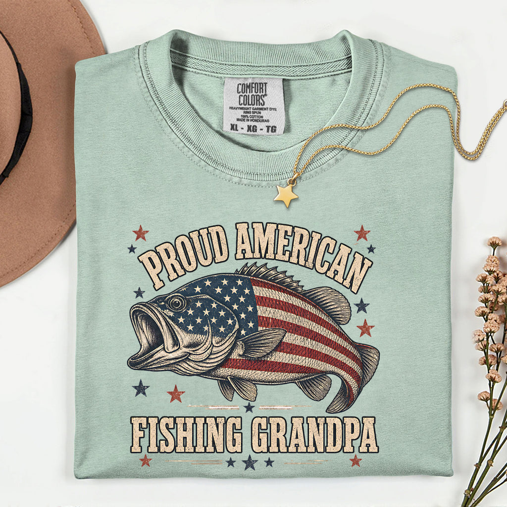 Proud American Fishing Grandpa Shirt | Patriotic Bass Fishing T-Shirt for Grandpa
