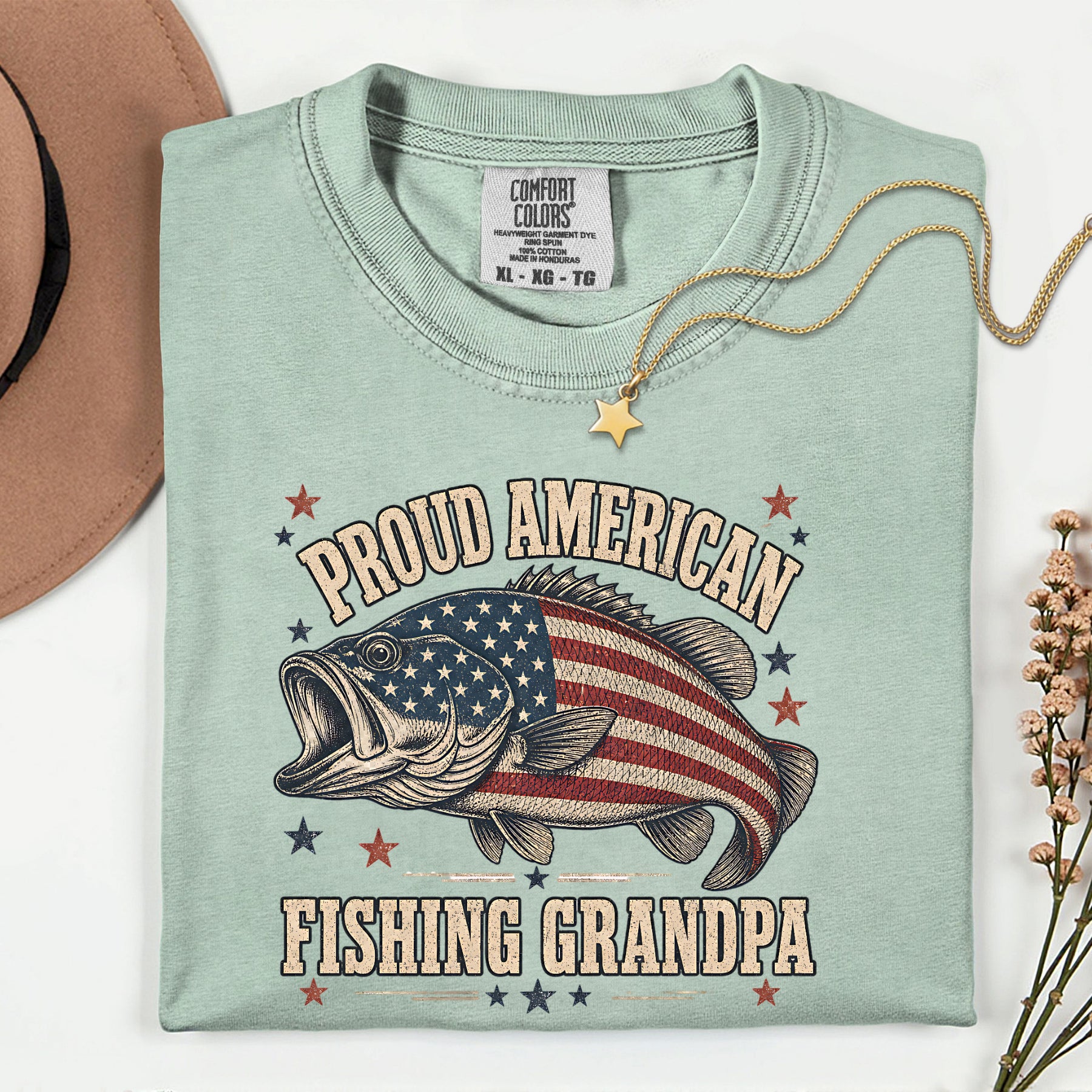 Proud American Fishing Grandpa Shirt | Patriotic Bass Fishing T-Shirt for Grandpa