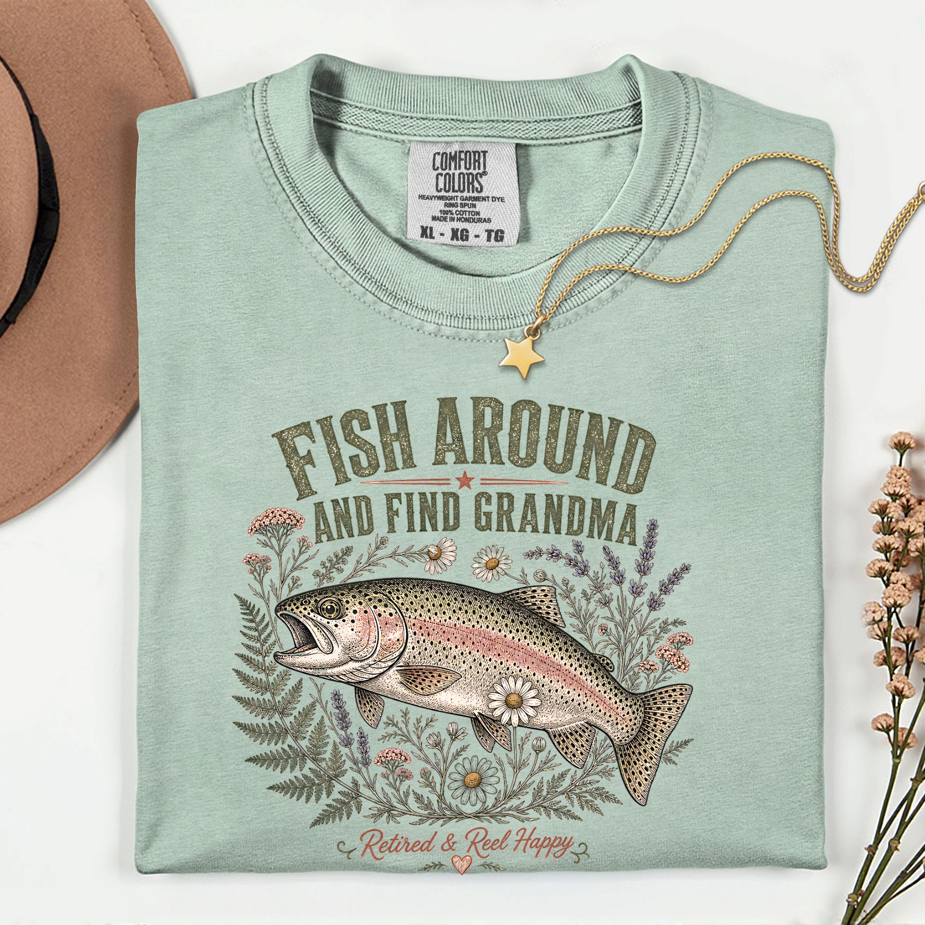 Fish Around and Find Grandma Shirt | Retired & Reel Happy Fishing Grandma T-Shirt