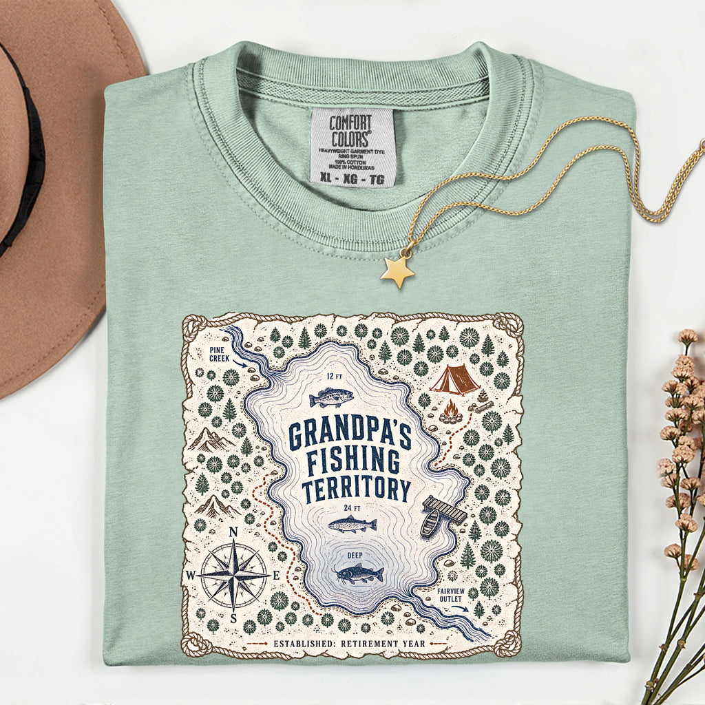 Grandpa's Fishing Territory Shirt | Retirement Fishing Map T-Shirt | Funny Grandpa Fishing Gift