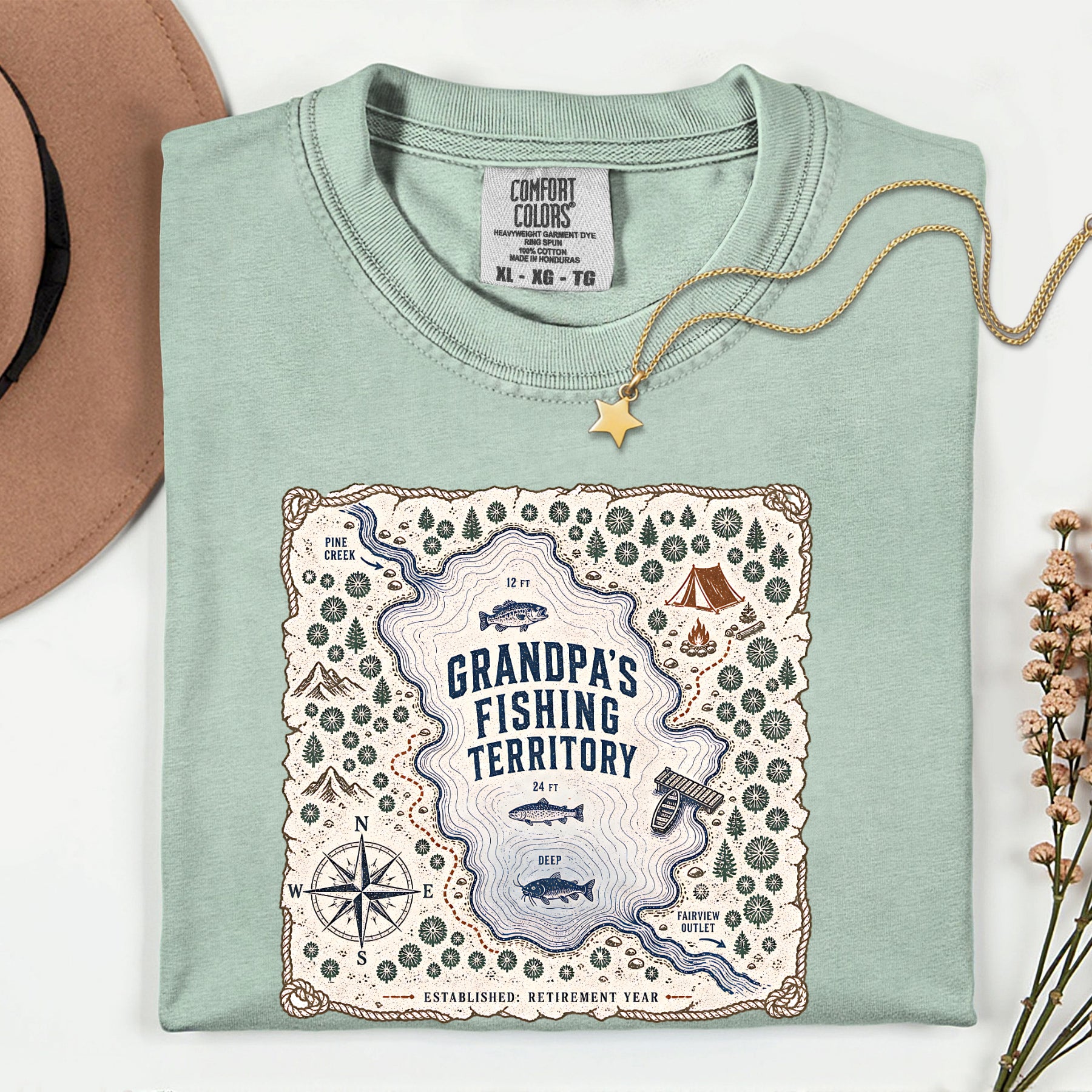 Grandpa's Fishing Territory Shirt | Retirement Fishing Map T-Shirt | Funny Grandpa Fishing Gift