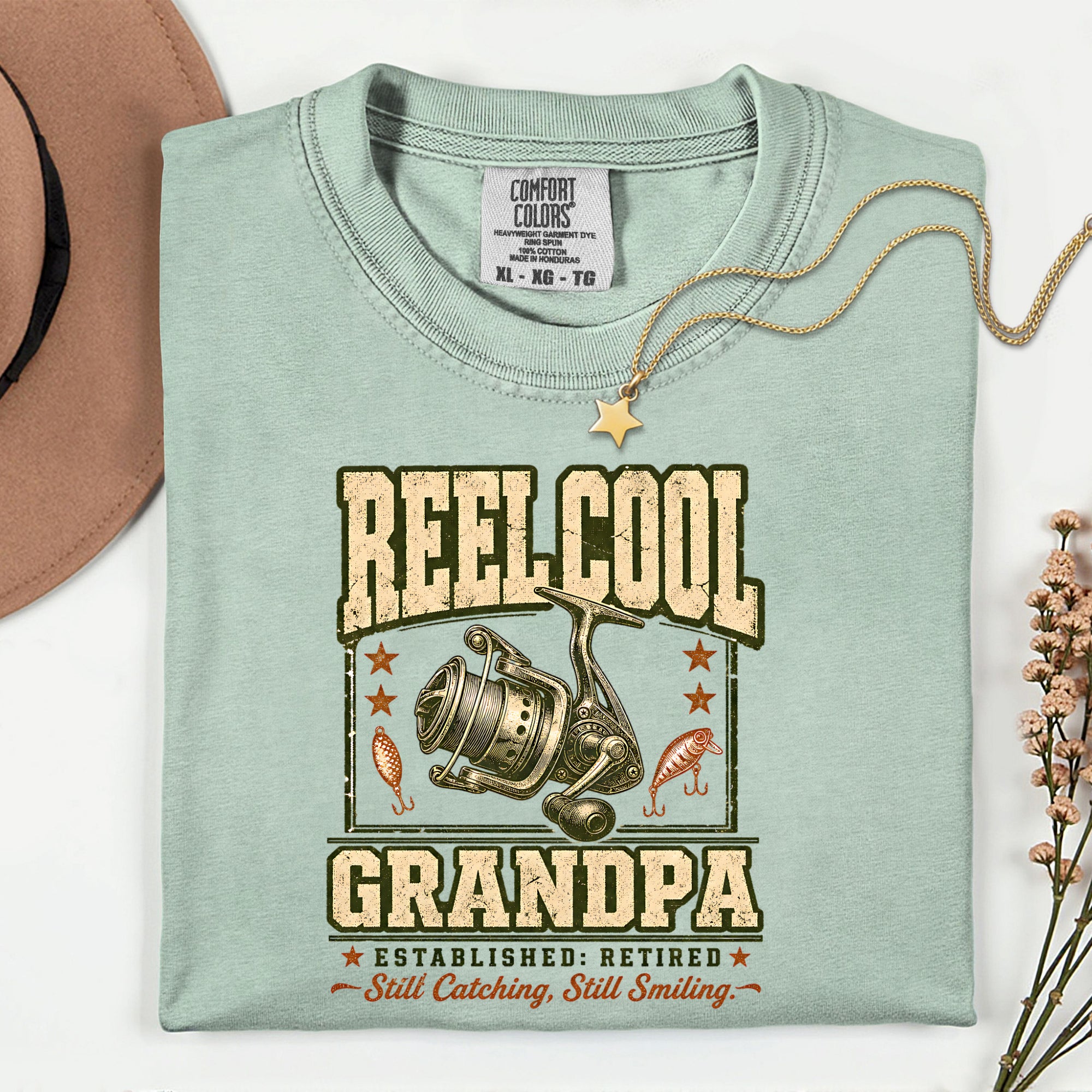 Reel Cool Grandpa Fishing Shirt | Established Retired Still Catching Still Smiling T-Shirt