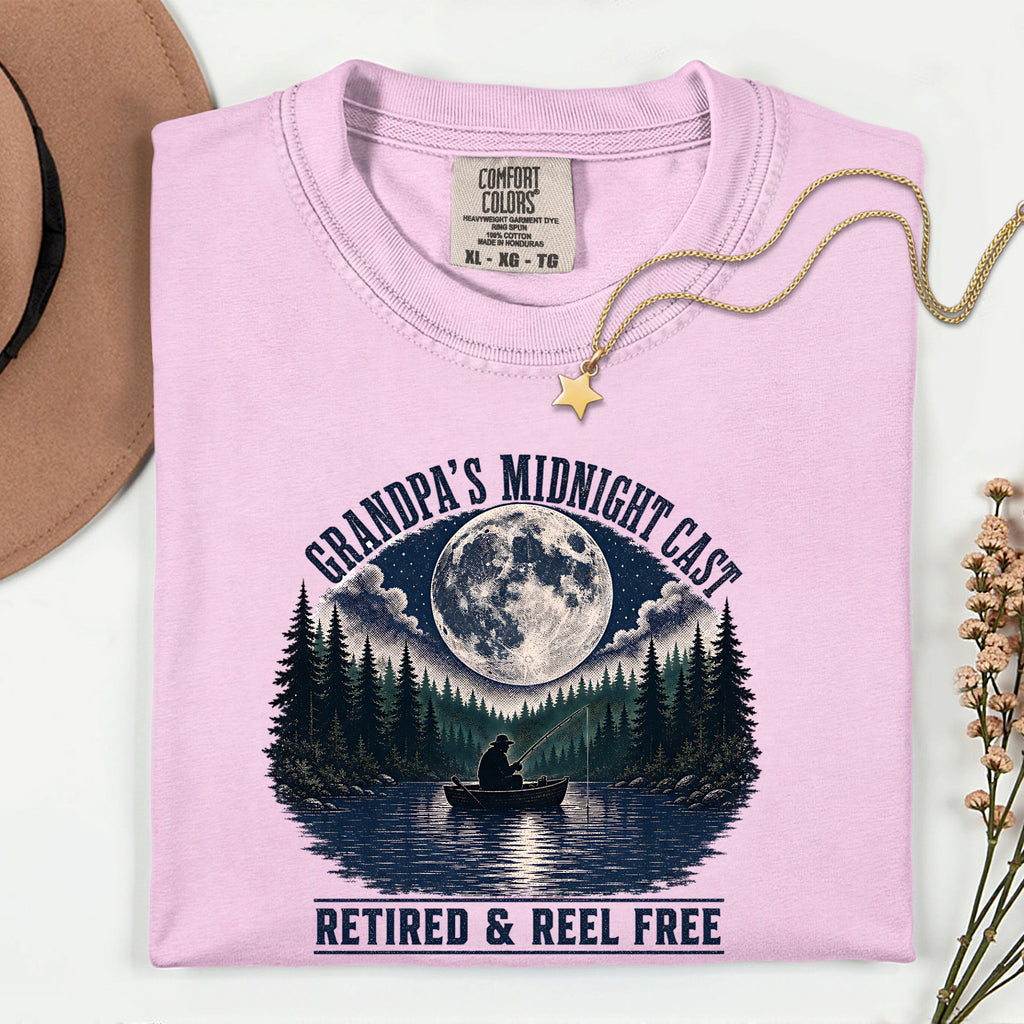 Grandpa's Midnight Cast Fishing Shirt | Retired & Reel Free Fisherman T-Shirt | Grandpa Fishing Gift