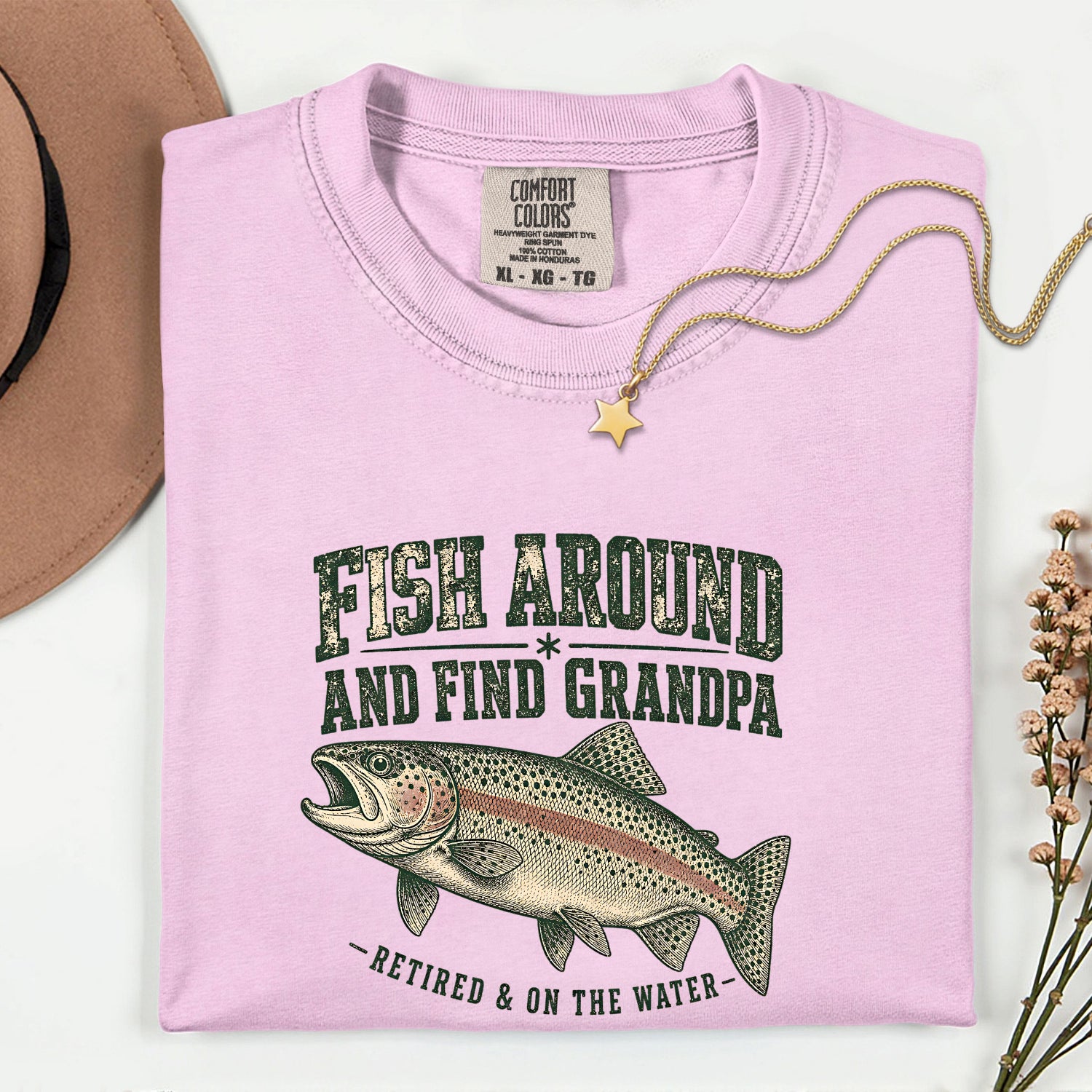 Fish Around and Find Grandpa Shirt | Funny Retired Fisherman Trout Fishing T-Shirt | Grandpa Retirement Gift