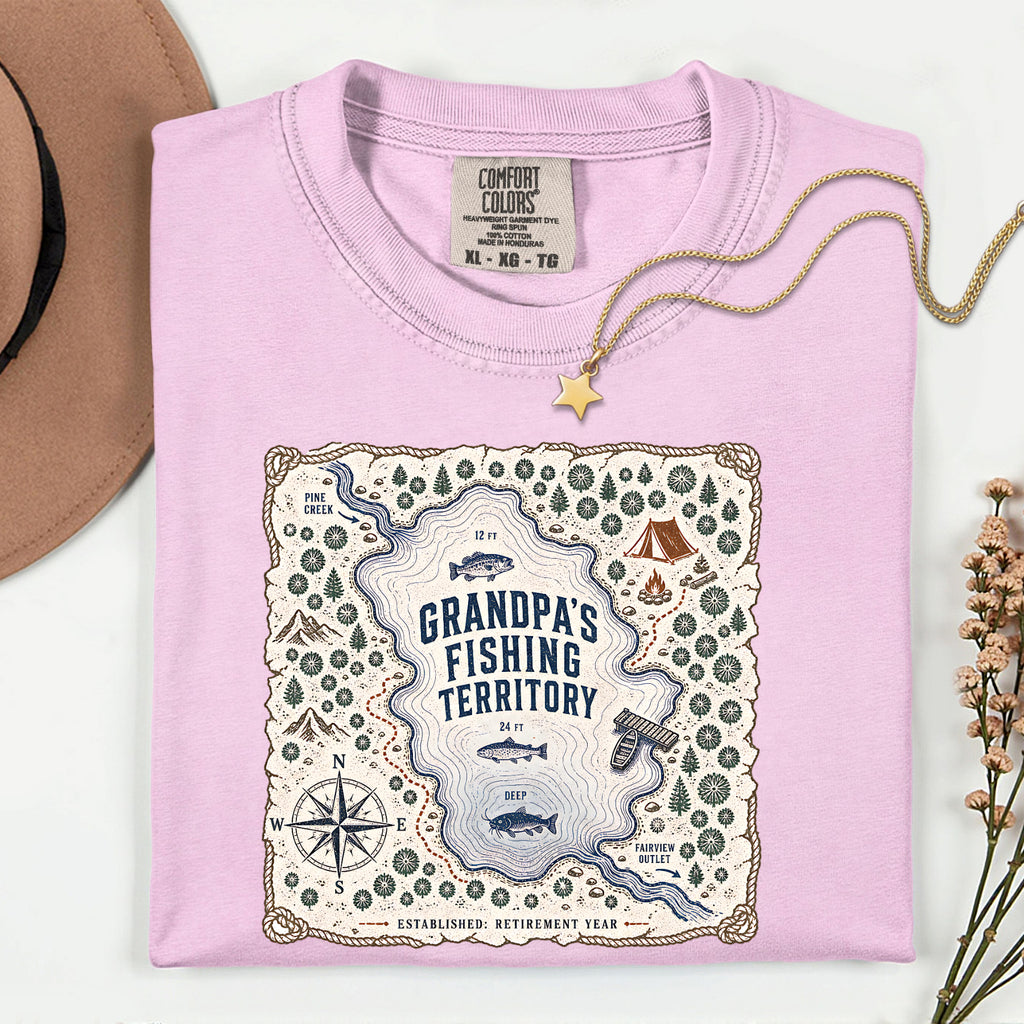Grandpa's Fishing Territory Shirt | Retirement Fishing Map T-Shirt | Funny Grandpa Fishing Gift