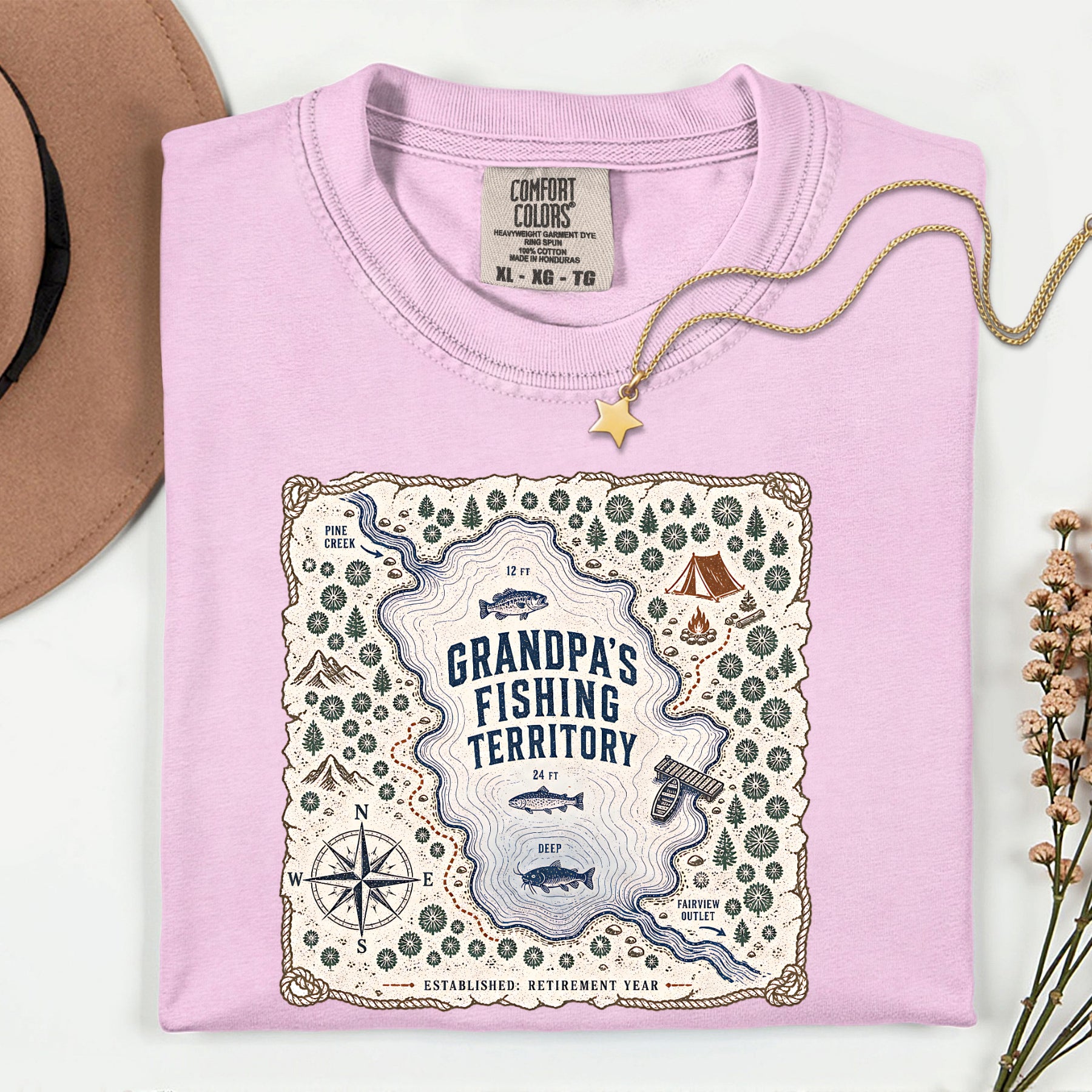 Grandpa's Fishing Territory Shirt | Retirement Fishing Map T-Shirt | Funny Grandpa Fishing Gift