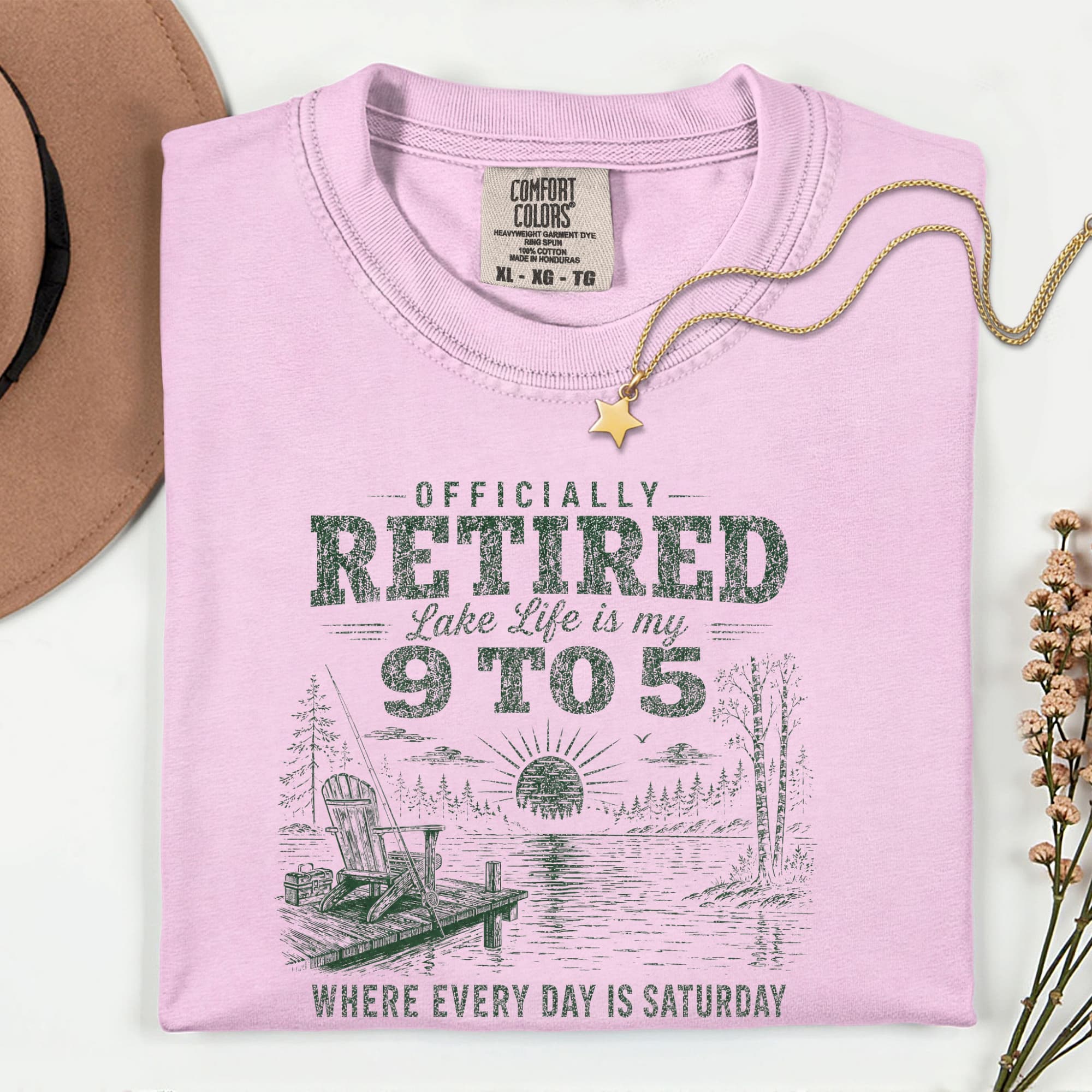 Officially Retired Lake Life Is My 9 to 5 T-Shirt | Funny Retirement Lake Shirt Gift for Men & Women