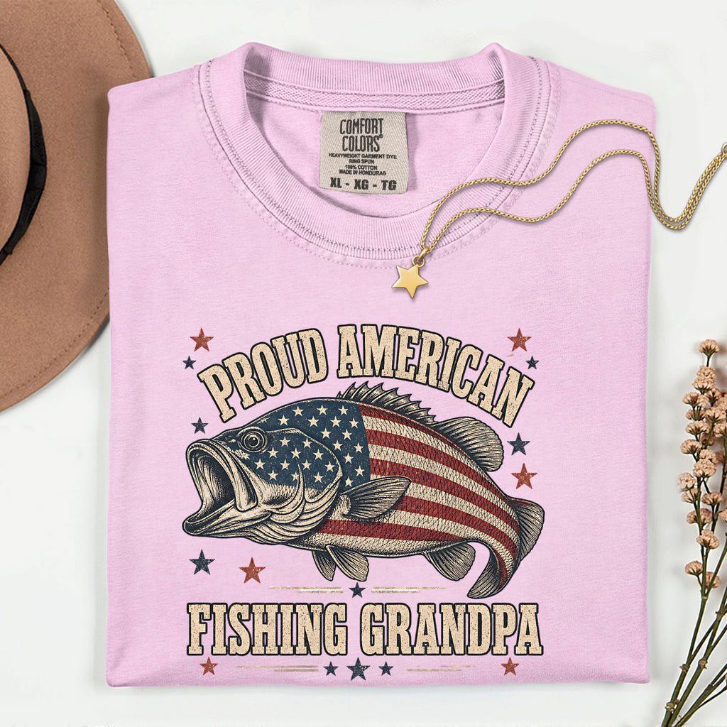 Proud American Fishing Grandpa Shirt | Patriotic Bass Fishing T-Shirt for Grandpa