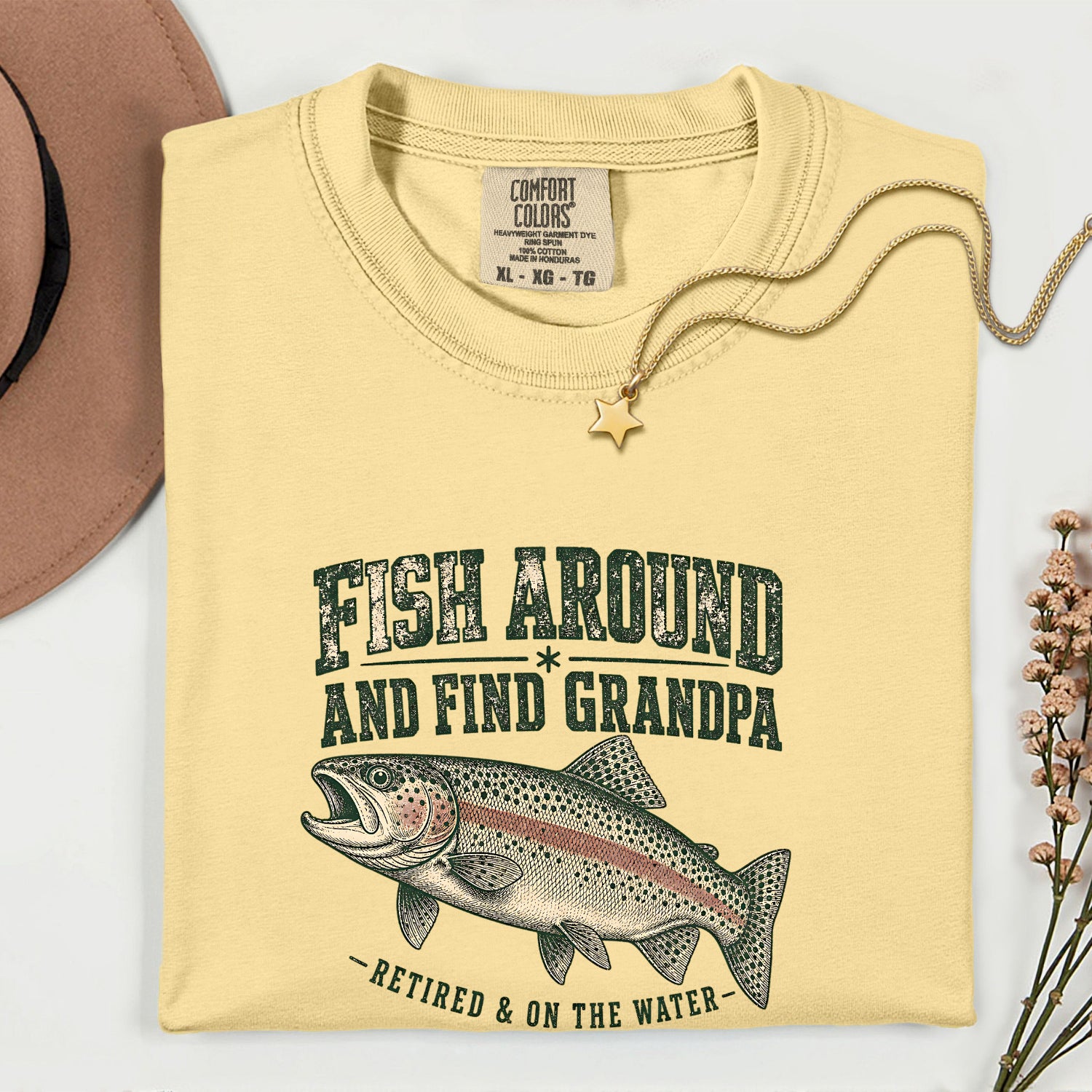 Fish Around and Find Grandpa Shirt | Funny Retired Fisherman Trout Fishing T-Shirt | Grandpa Retirement Gift