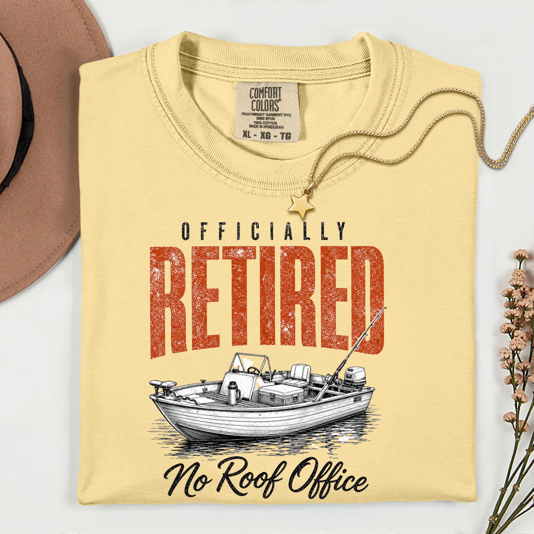 Officially Retired No Roof Office Fishing Shirt | Funny Retirement Fishing Boat T-Shirt
