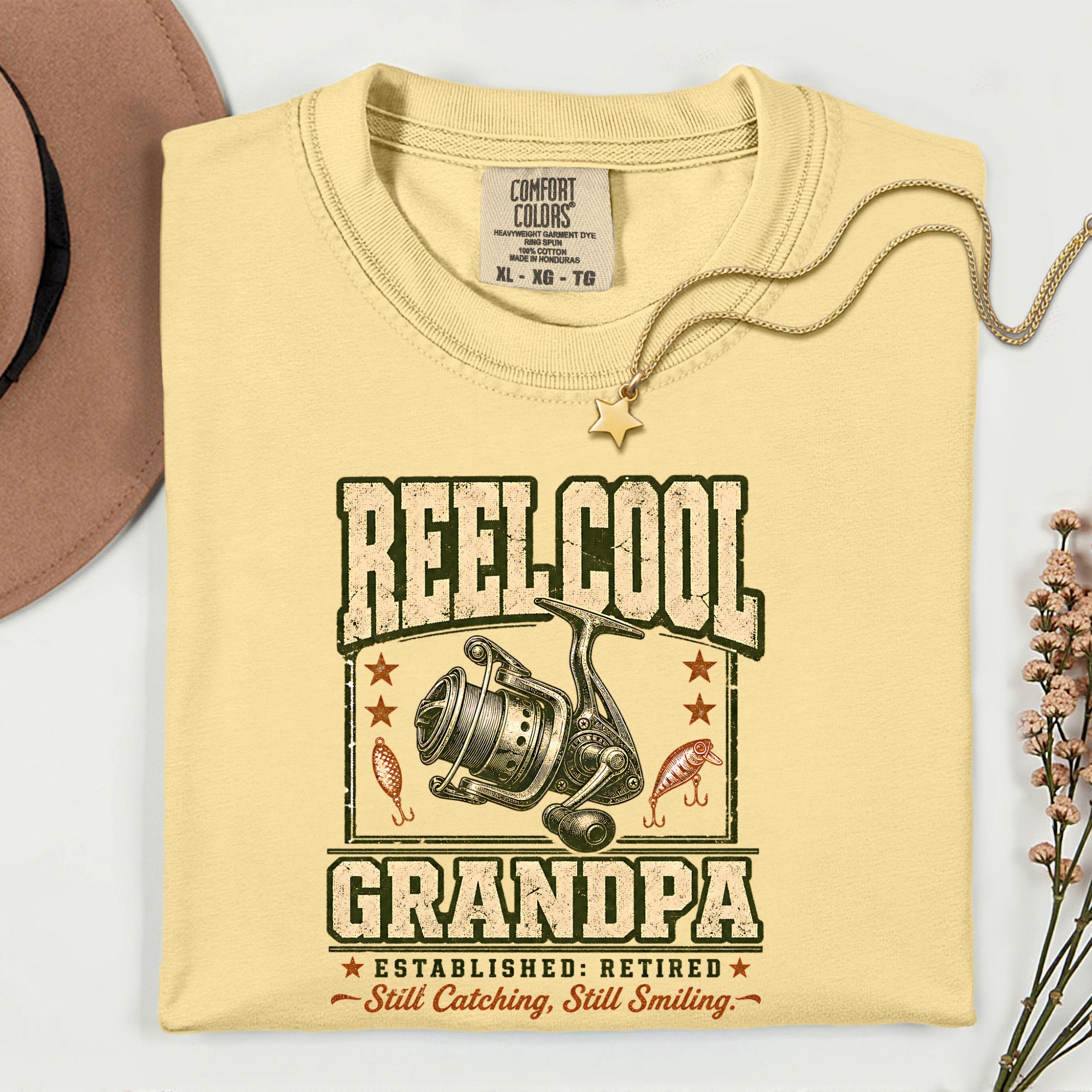 Reel Cool Grandpa Fishing Shirt | Established Retired Still Catching Still Smiling T-Shirt