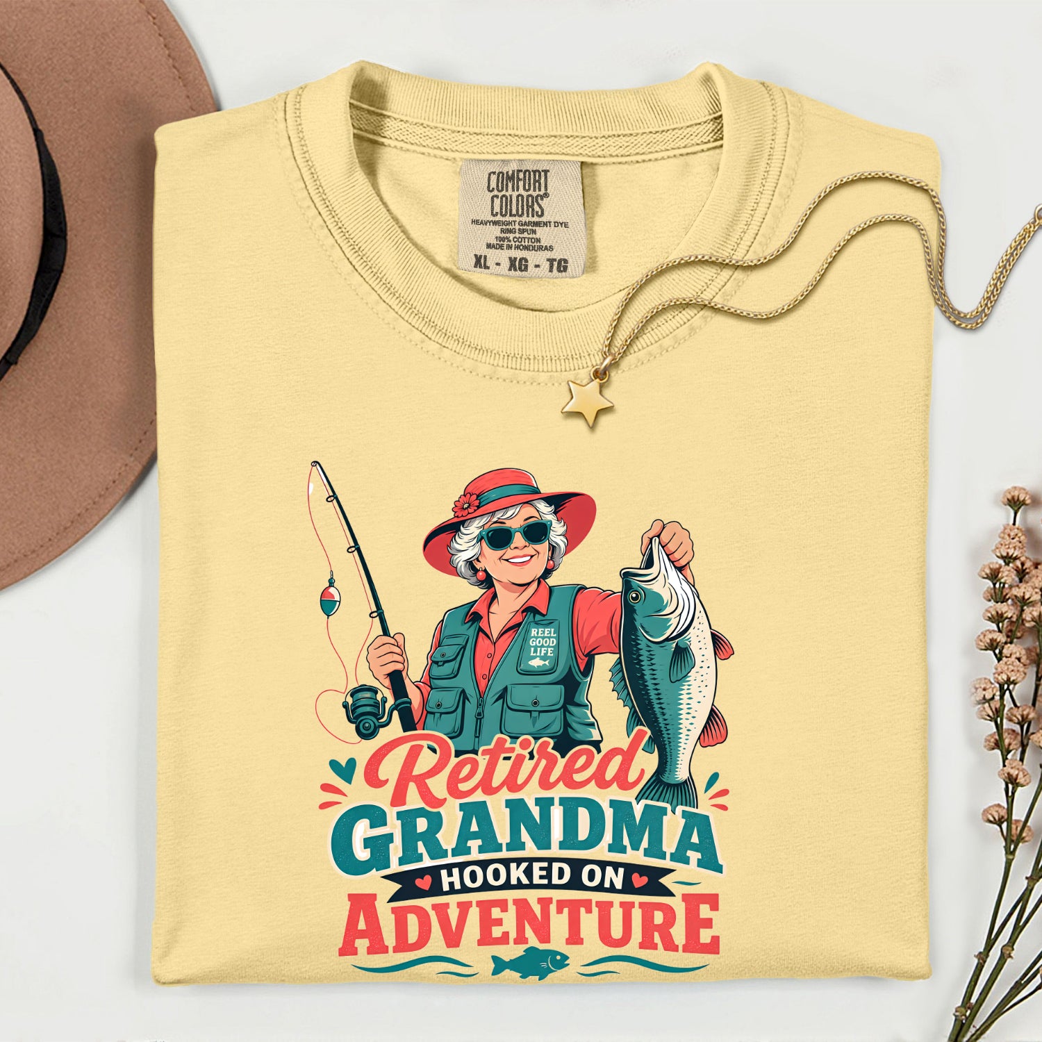 Retired Grandma Hooked on Adventure Fishing Shirt | Funny Fishing Grandma T-Shirt | Retirement Gift for Grandma