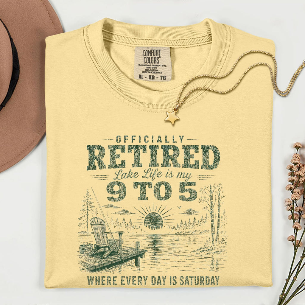 Officially Retired Lake Life Is My 9 to 5 T-Shirt | Funny Retirement Lake Shirt Gift for Men & Women