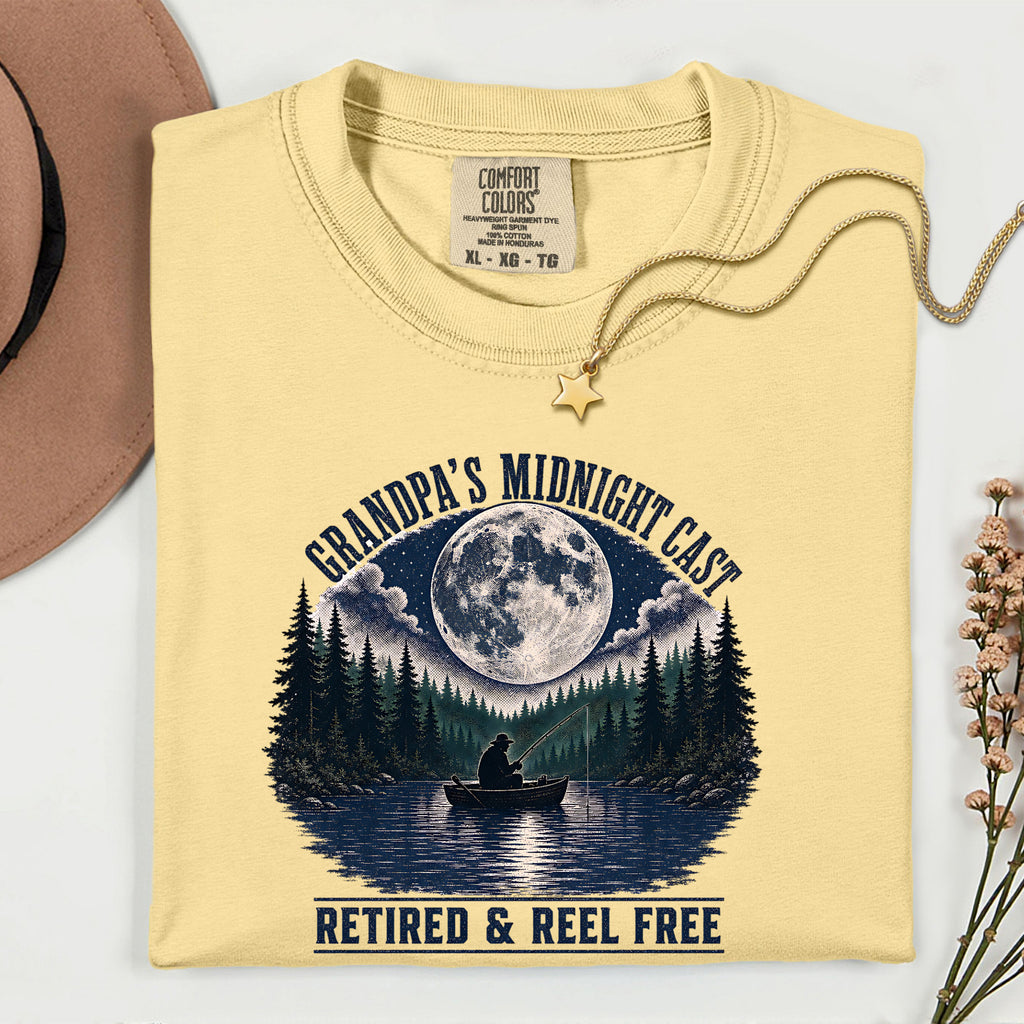 Grandpa's Midnight Cast Fishing Shirt | Retired & Reel Free Fisherman T-Shirt | Grandpa Fishing Gift