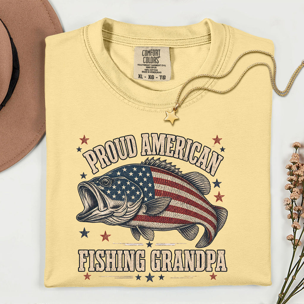 Proud American Fishing Grandpa Shirt | Patriotic Bass Fishing T-Shirt for Grandpa