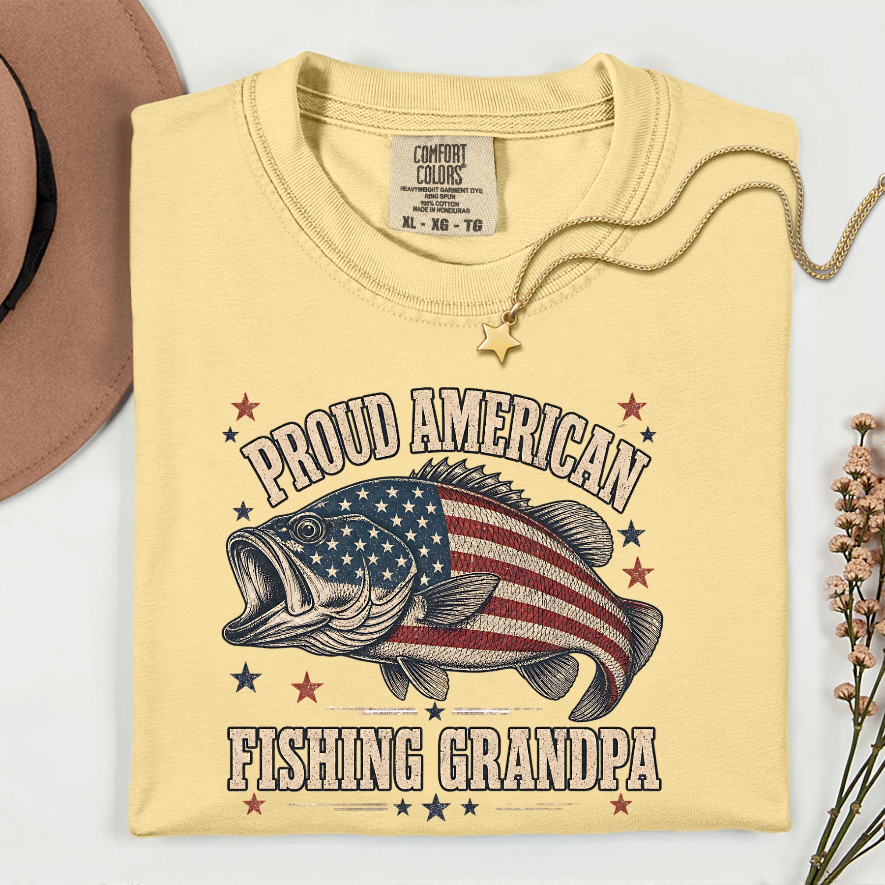 Proud American Fishing Grandpa Shirt | Patriotic Bass Fishing T-Shirt for Grandpa