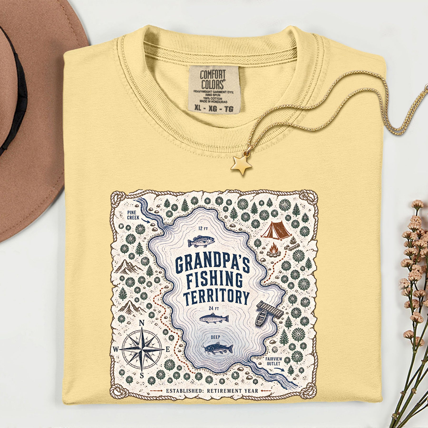 Grandpa's Fishing Territory Shirt | Retirement Fishing Map T-Shirt | Funny Grandpa Fishing Gift