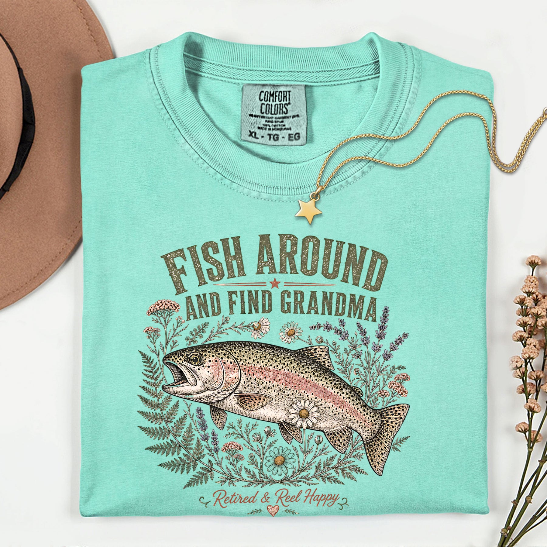 Fish Around and Find Grandma Shirt | Retired & Reel Happy Fishing Grandma T-Shirt