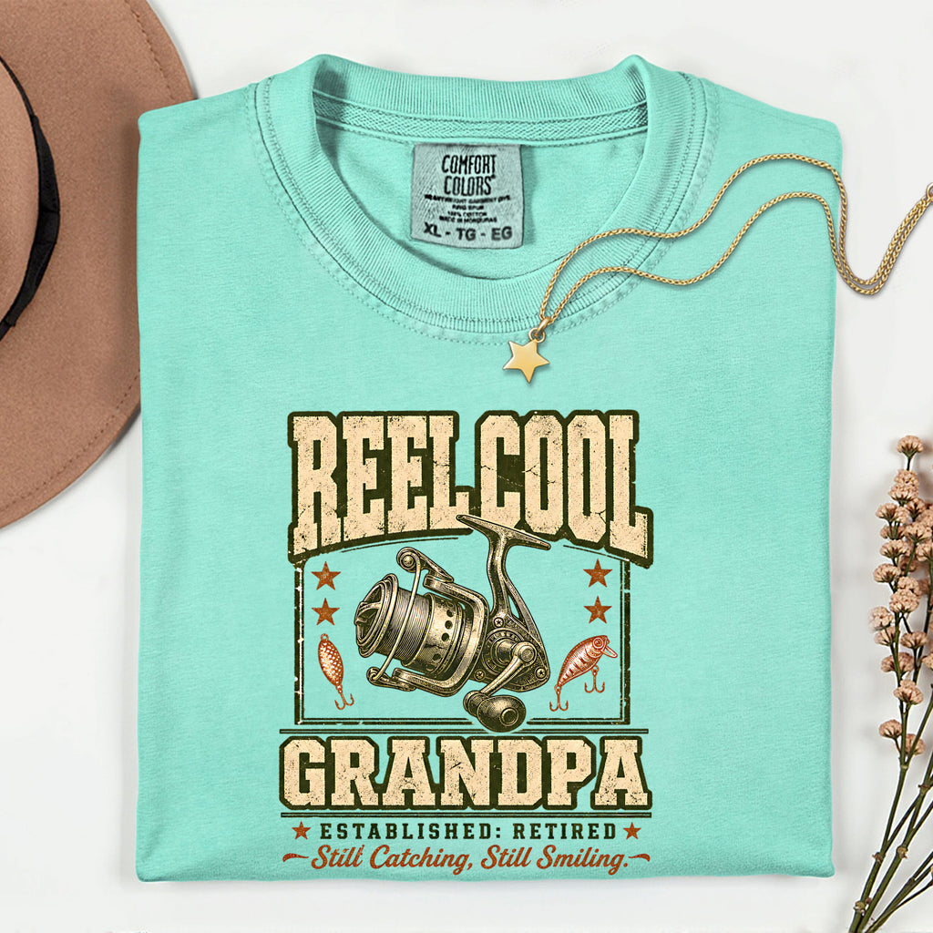 Reel Cool Grandpa Fishing Shirt | Established Retired Still Catching Still Smiling T-Shirt